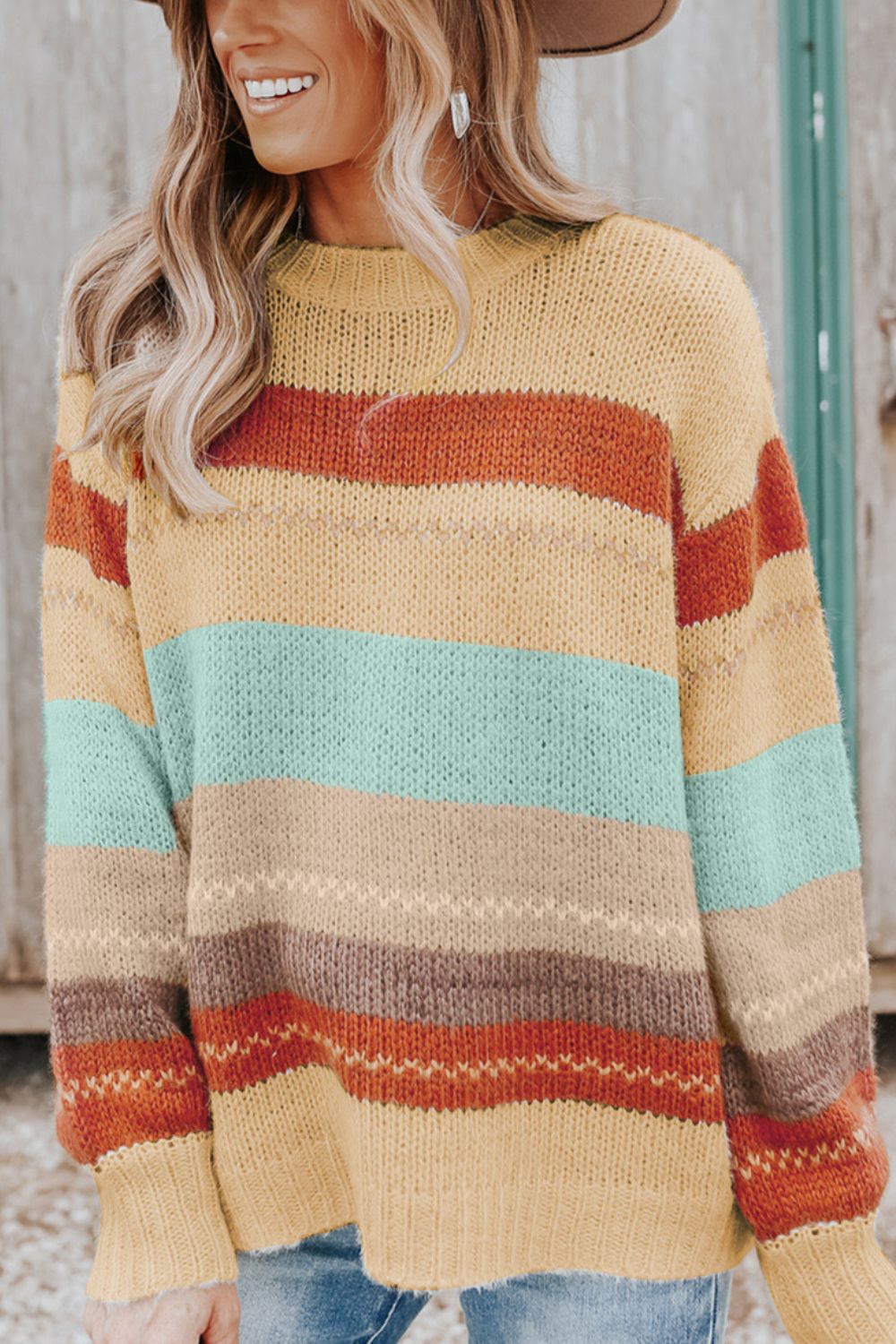 Multi Stripe Dropped Shoulder Sweater