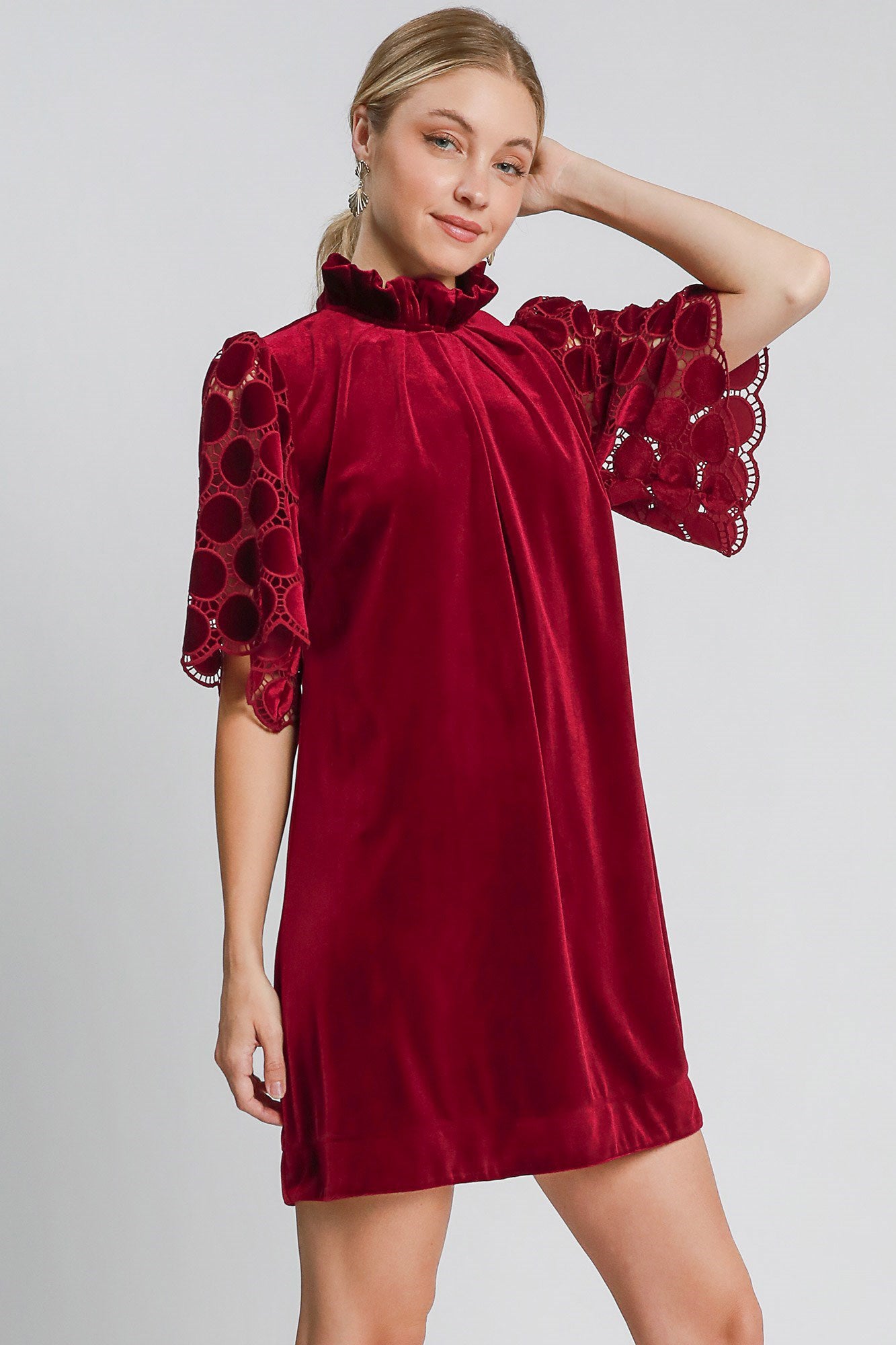 Velvet High Neck Shift Dress