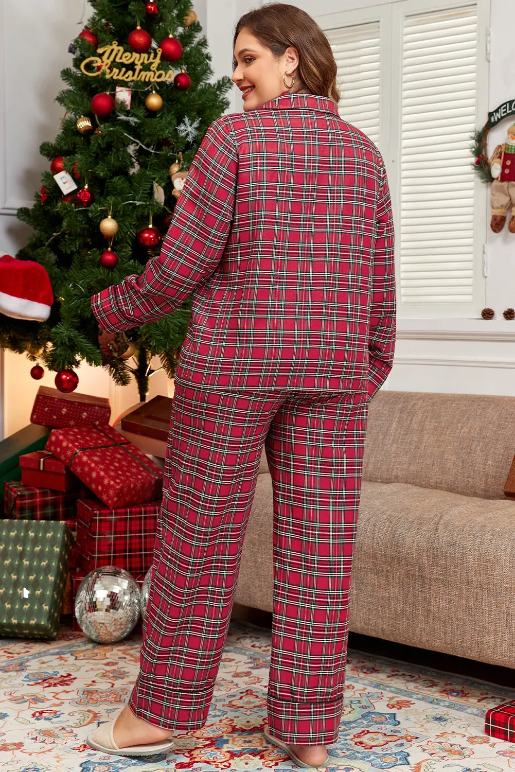 Plus Size Plaid Lounge Set