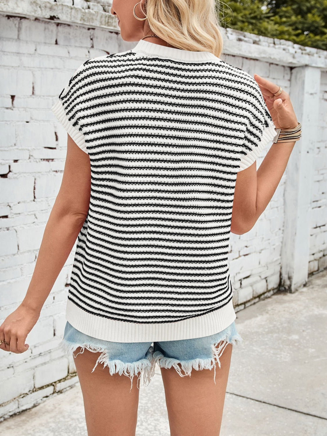 Striped Cap Sleeve Sweater