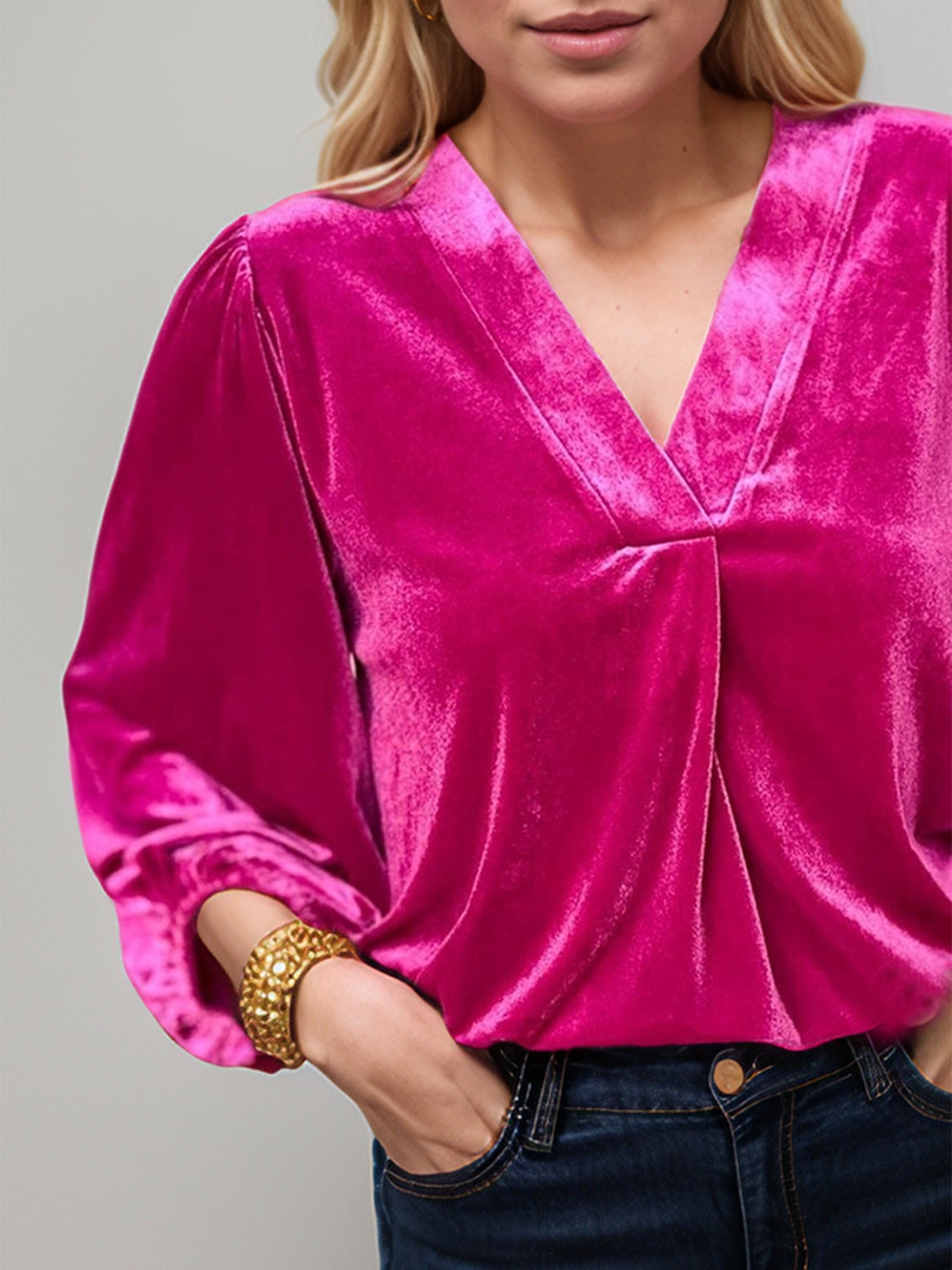 Velvet Three-Quarter Sleeve Blouse