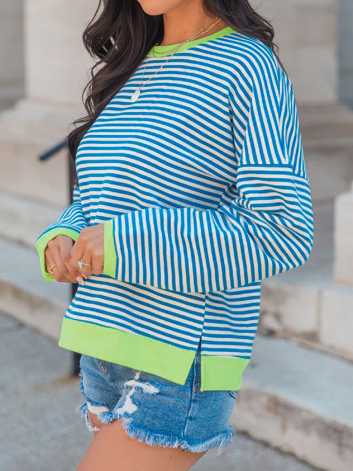 Striped Round Neck Sweatshirt