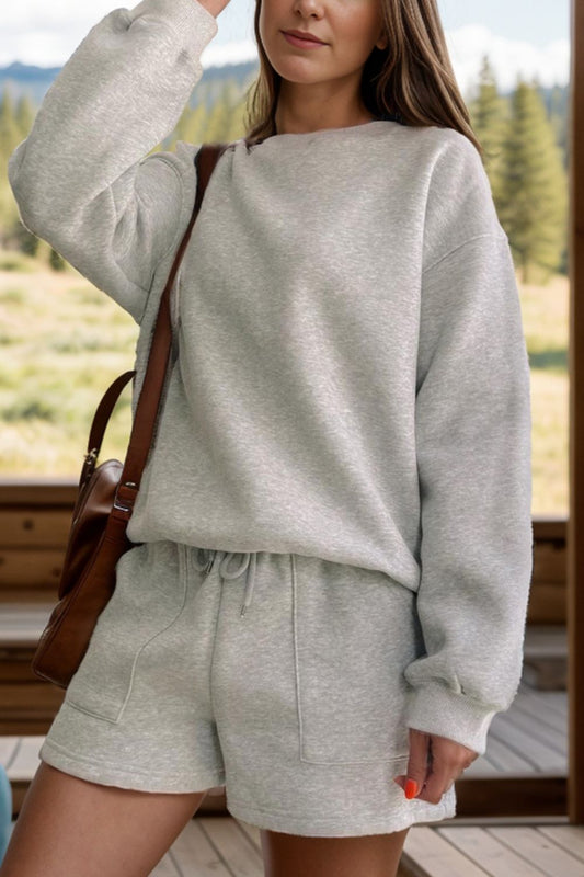 Dropped Shoulder Sweatshirt and Shorts Set