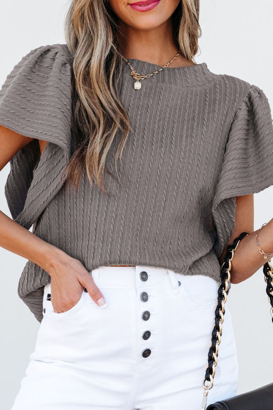 Textured Flounce Sleeve Blouse