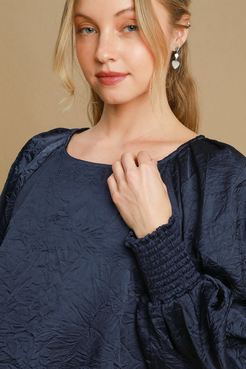 Wrinkled Lantern Sleeve Blouse