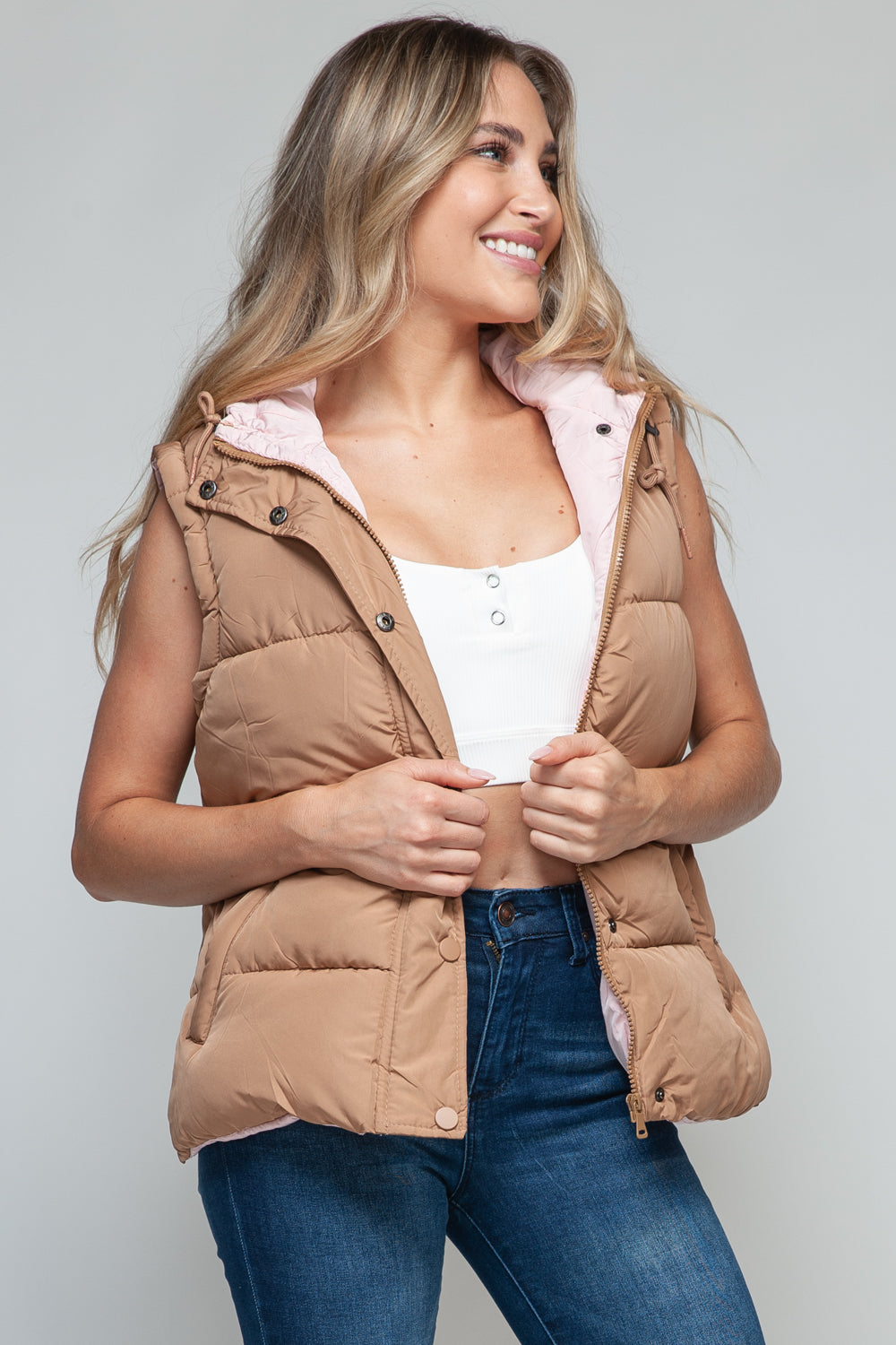 Snap and Zip Closure Hooded Vest