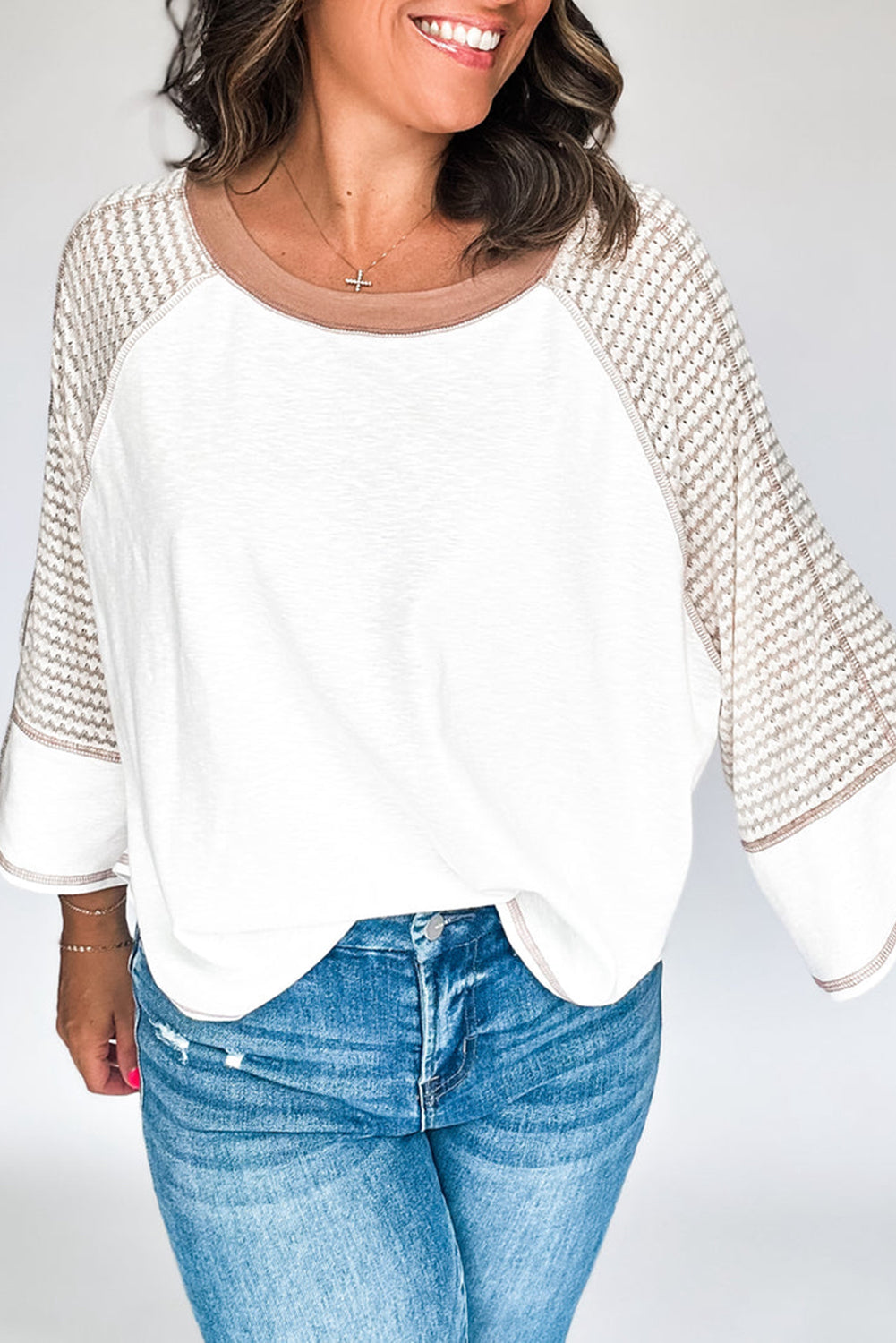 White Striped Raglan Sleeve Top