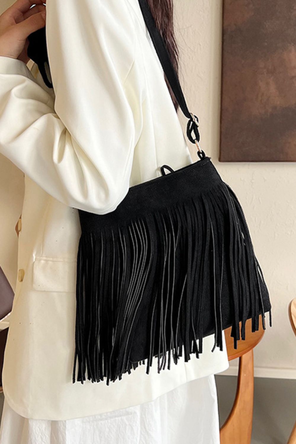 Suede Fringe Shoulder Bag