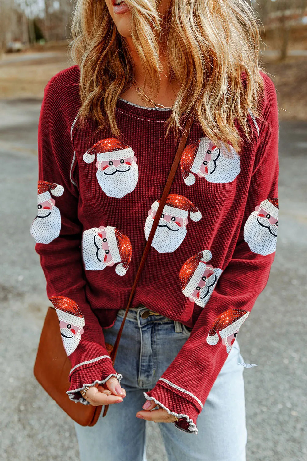 Sequin Santa Long Sleeve Top