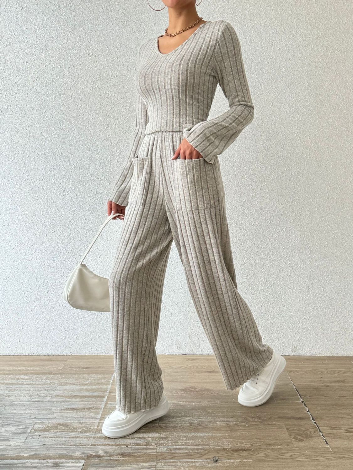 Ribbed Long Sleeve Top and Pants Set