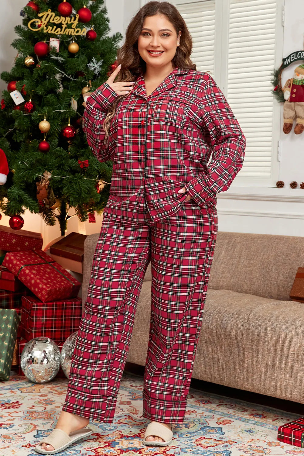 Plus Size Plaid Lounge Set