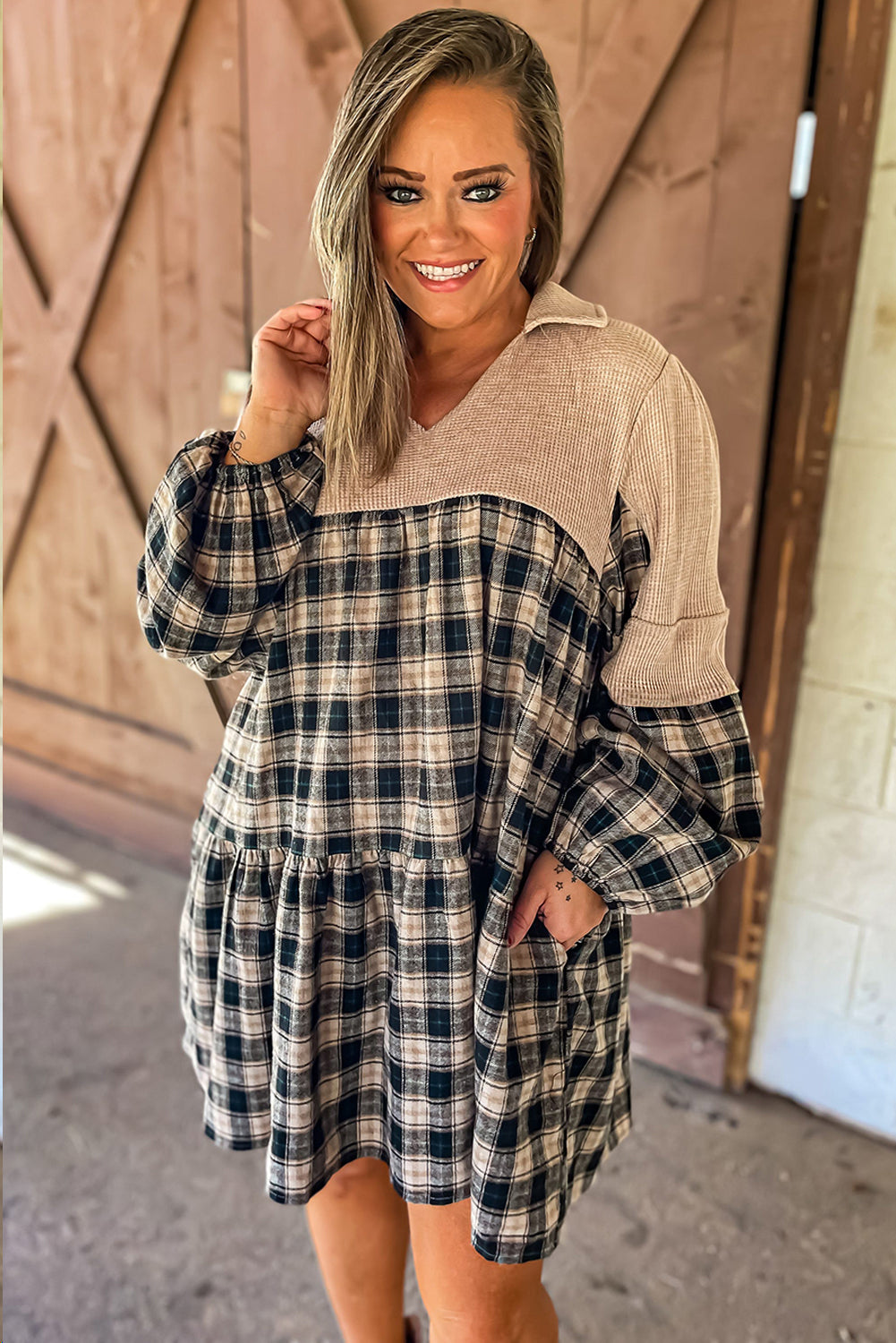 Plaid Patchwork Plus Size Dress