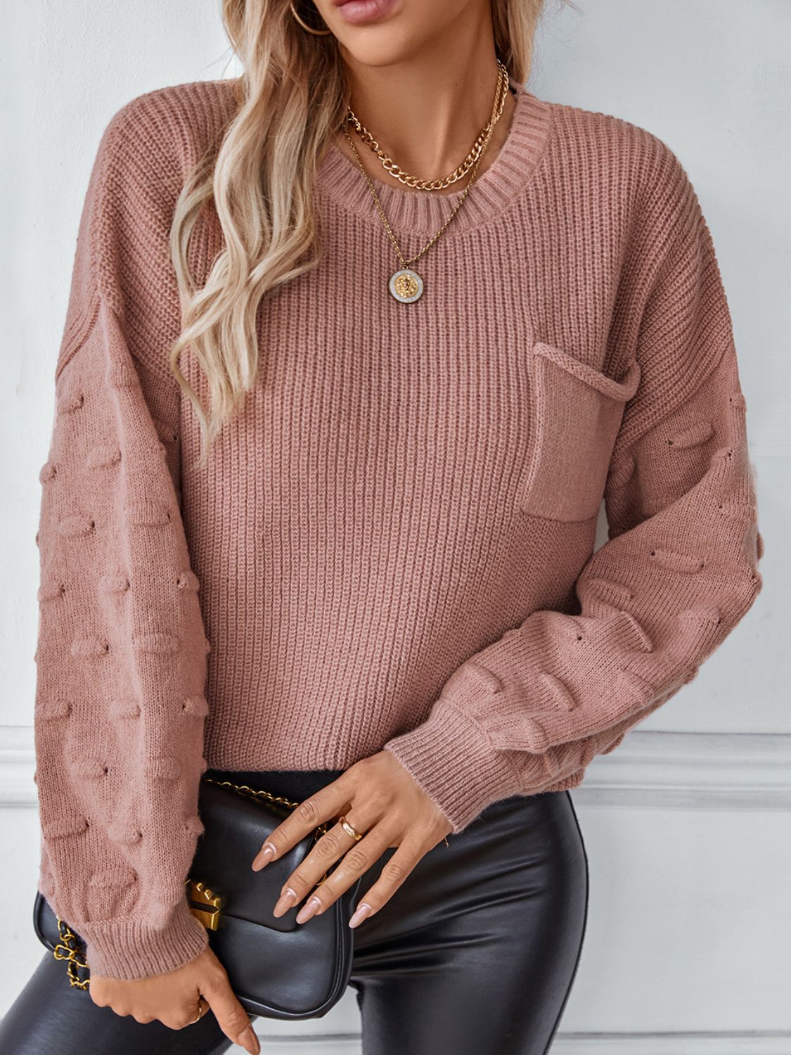 Cable Knit Drop Shoulder Sweater