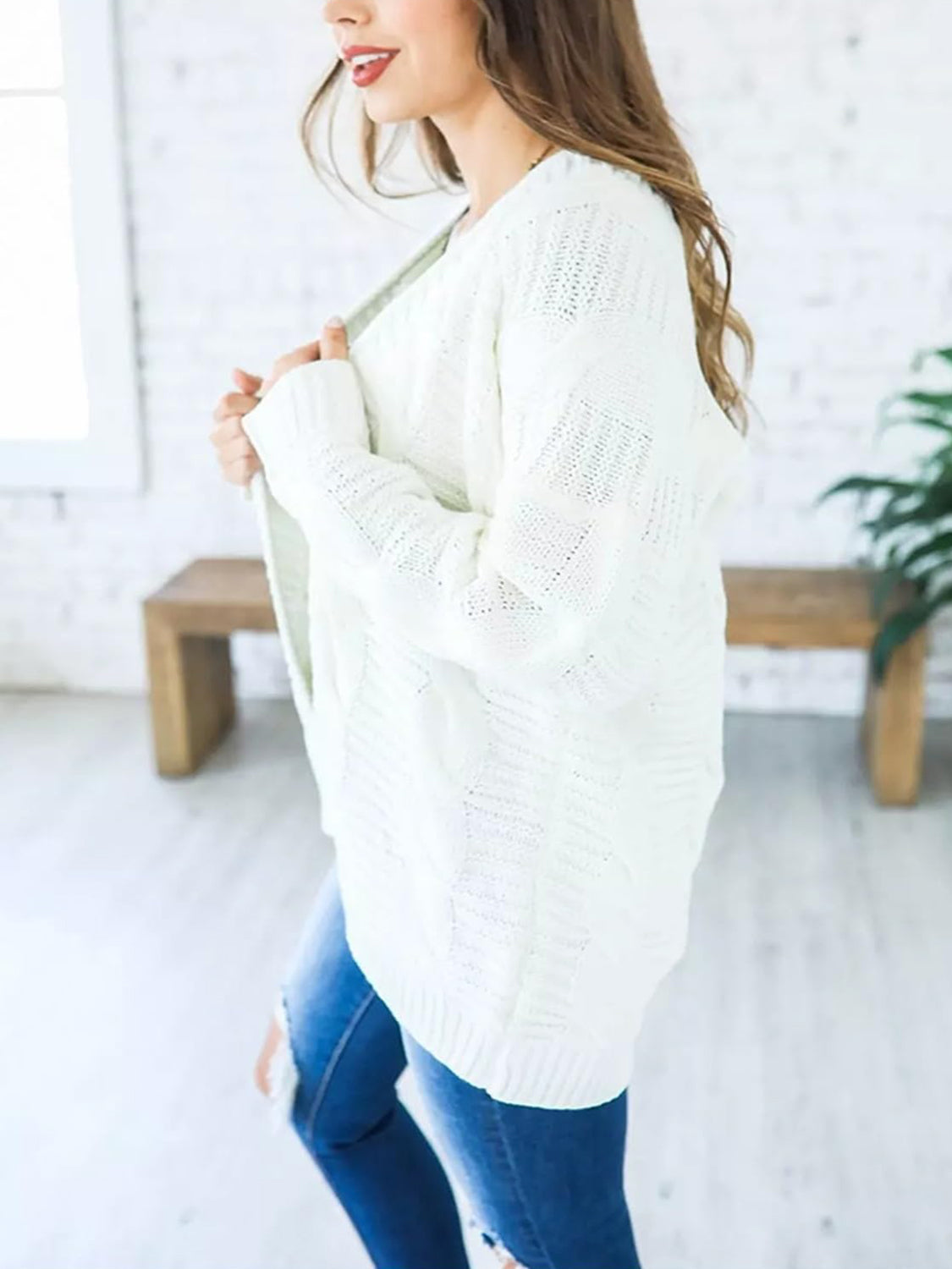 Cable-Knit Open Front Cardigan