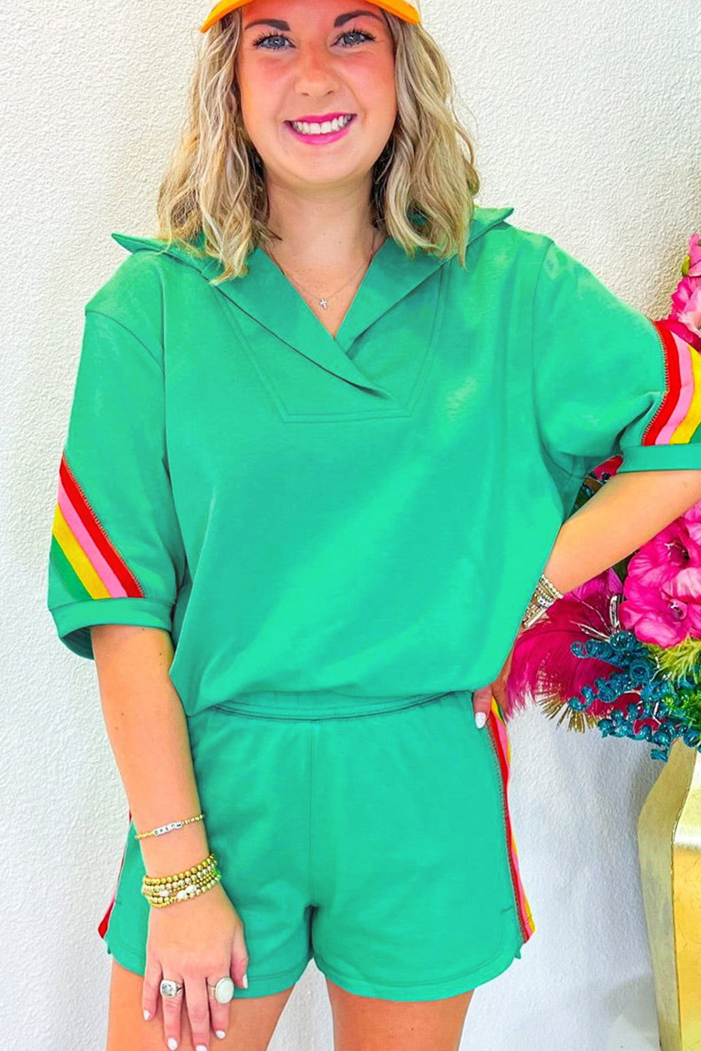 Rainbow Colorblock Top and Shorts Set