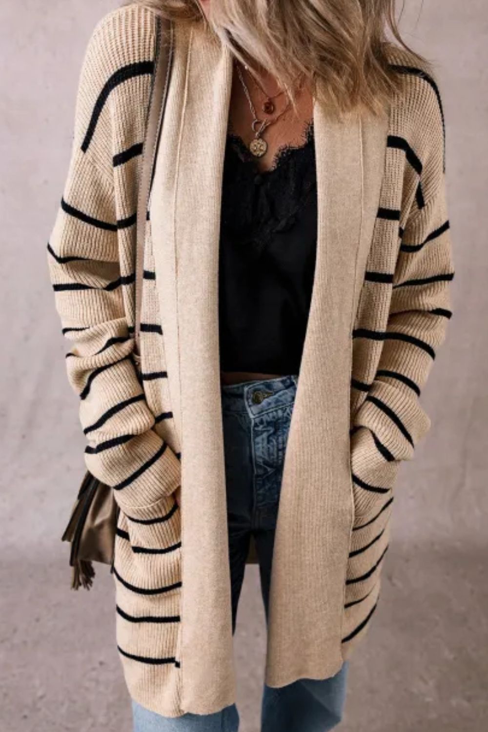 Striped Open Front Cardigan