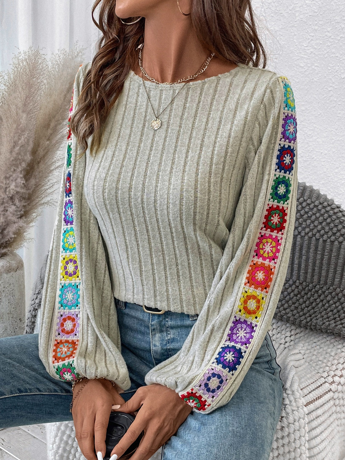 Embroidered Long Sleeve Top