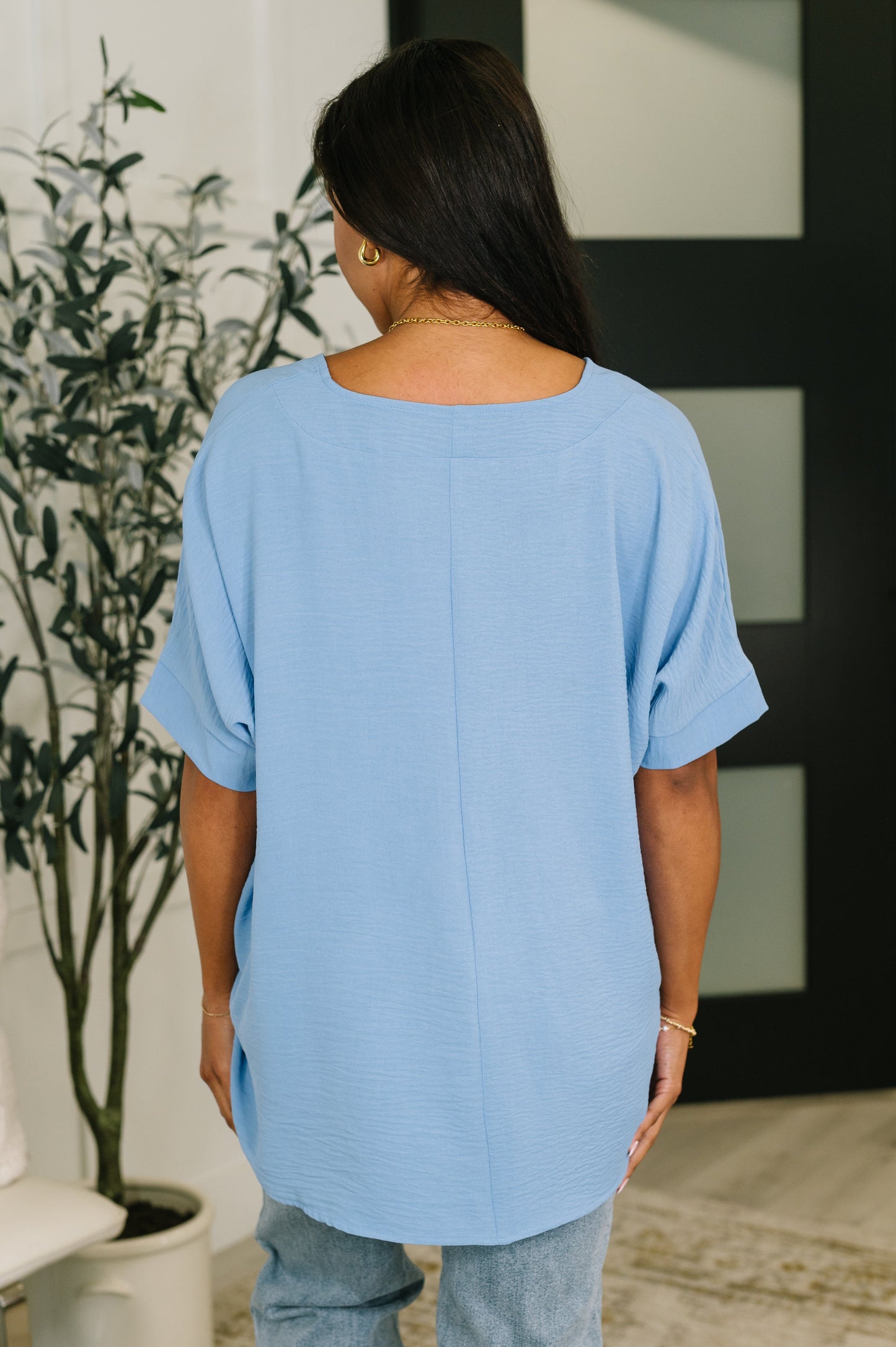 Counter Part Crinkle Top in Cornflower Blue