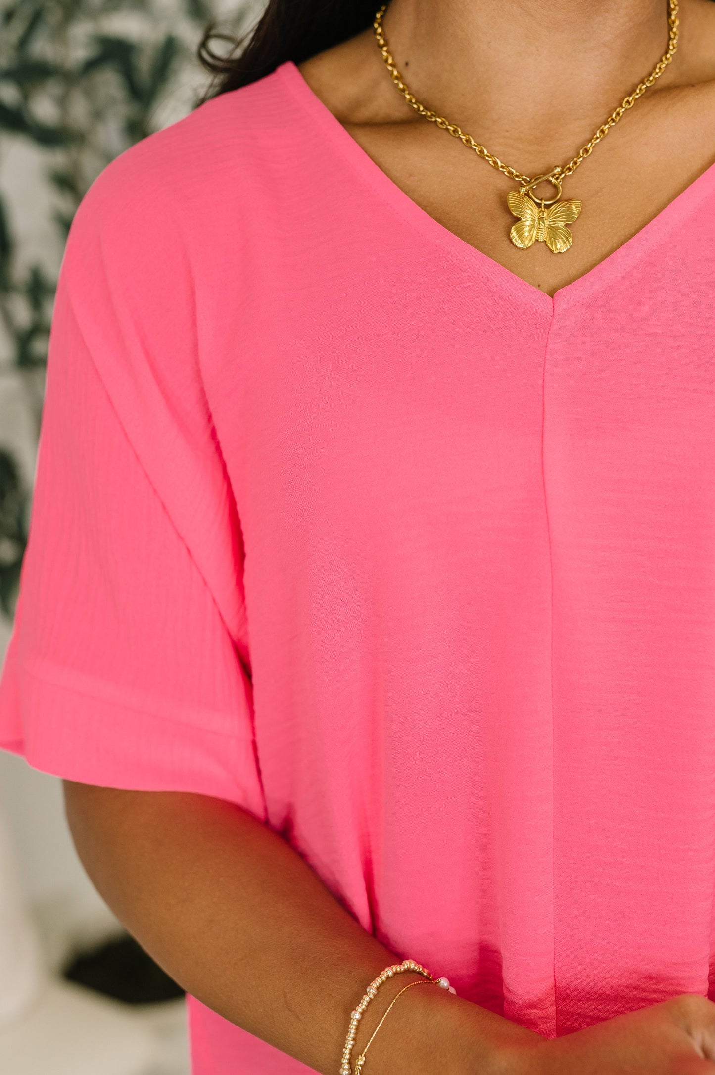 Counter Part Crinkle Top in Neon Fuchsia