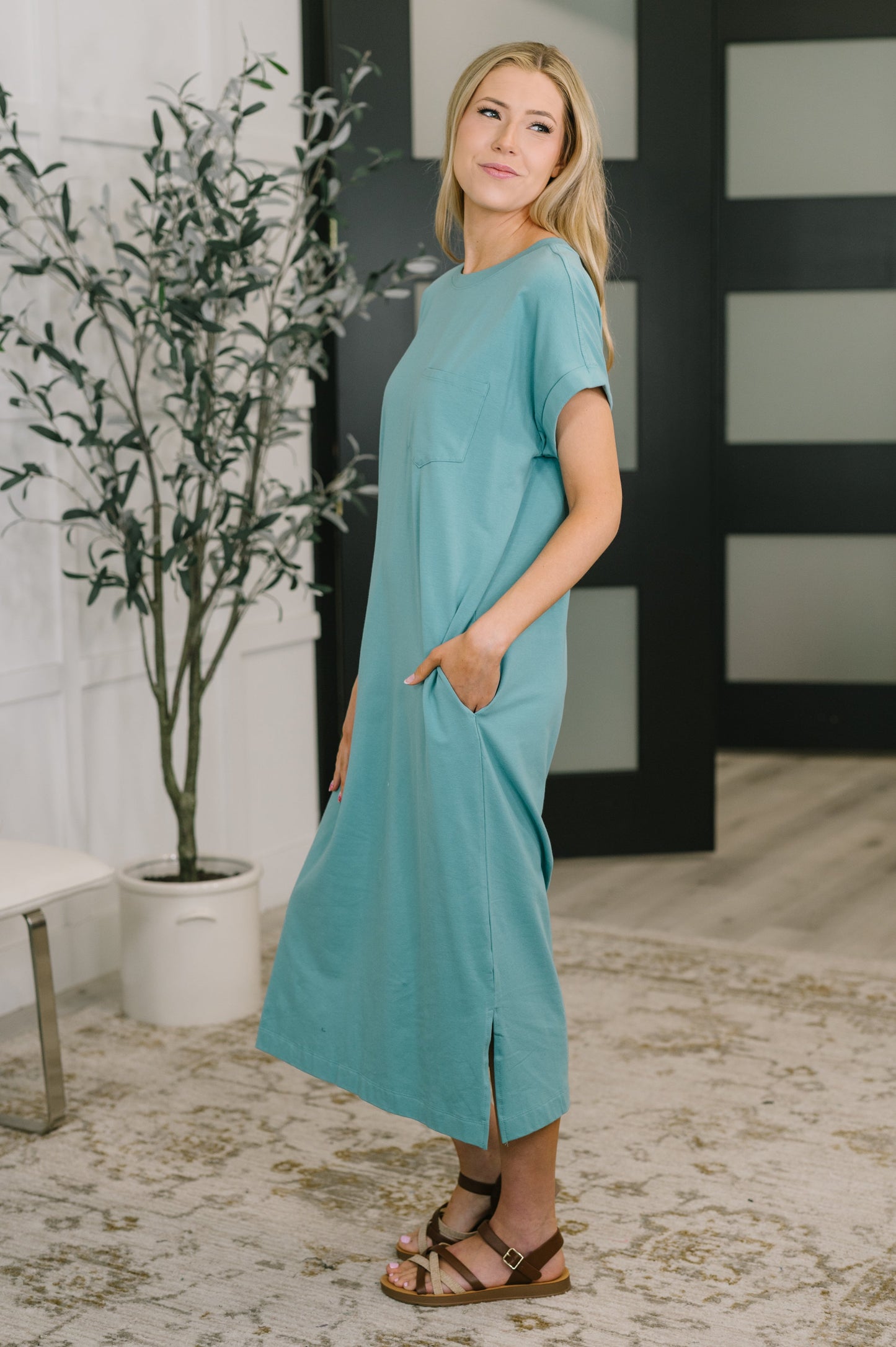 Fix You Right Up Midi Dress in Dusty Teal
