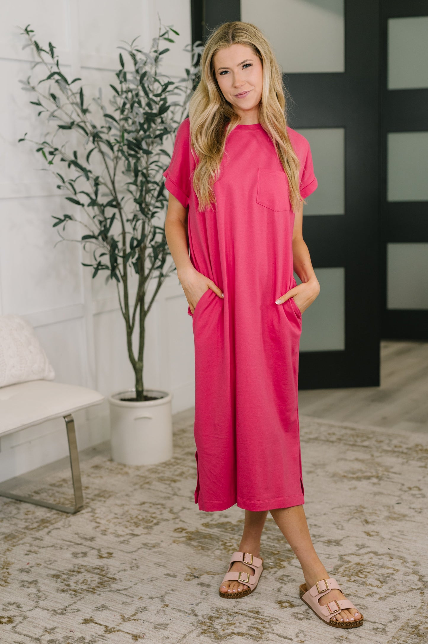 Fix You Right Up Midi Dress in Hot Pink