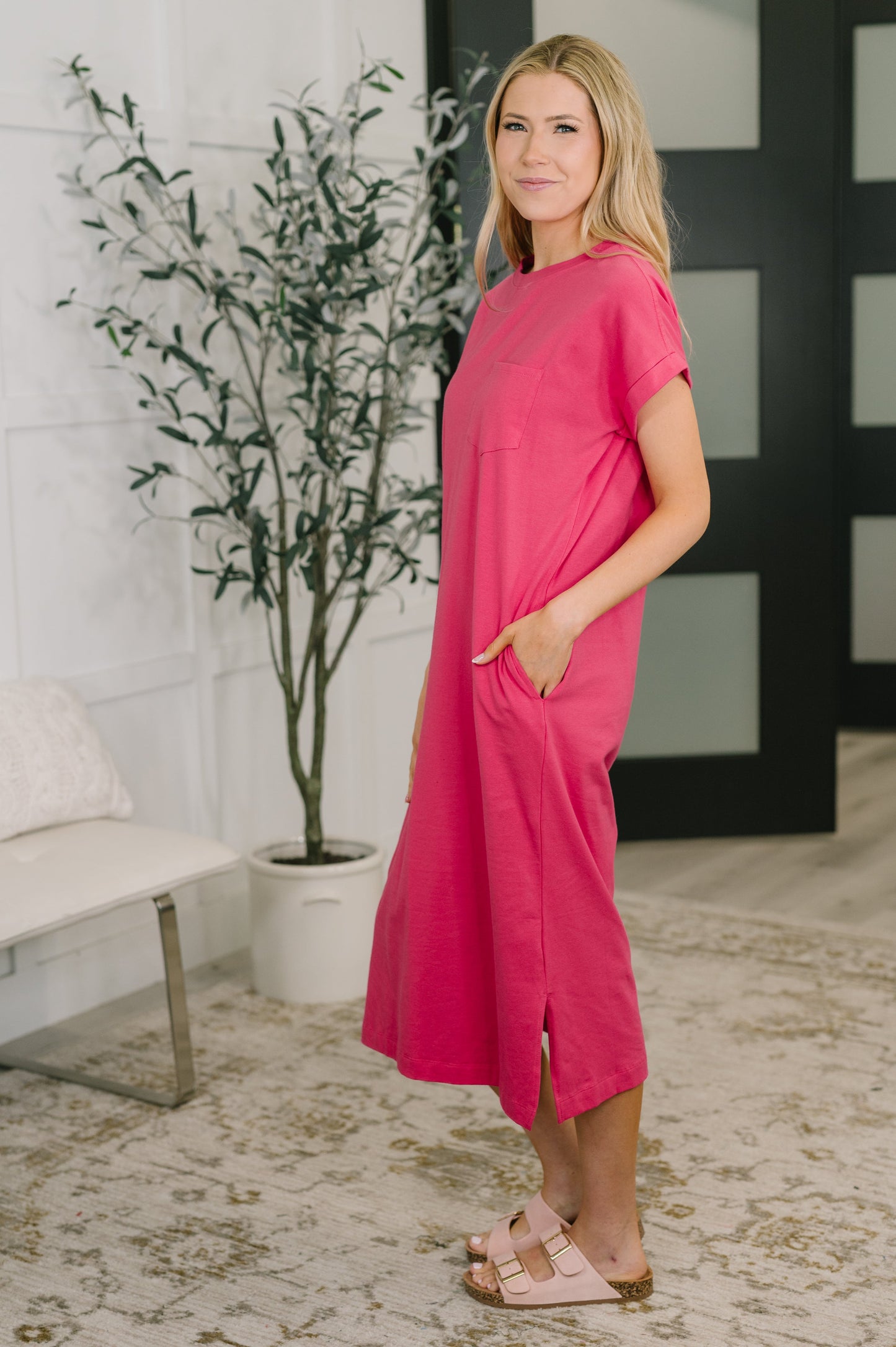 Fix You Right Up Midi Dress in Hot Pink