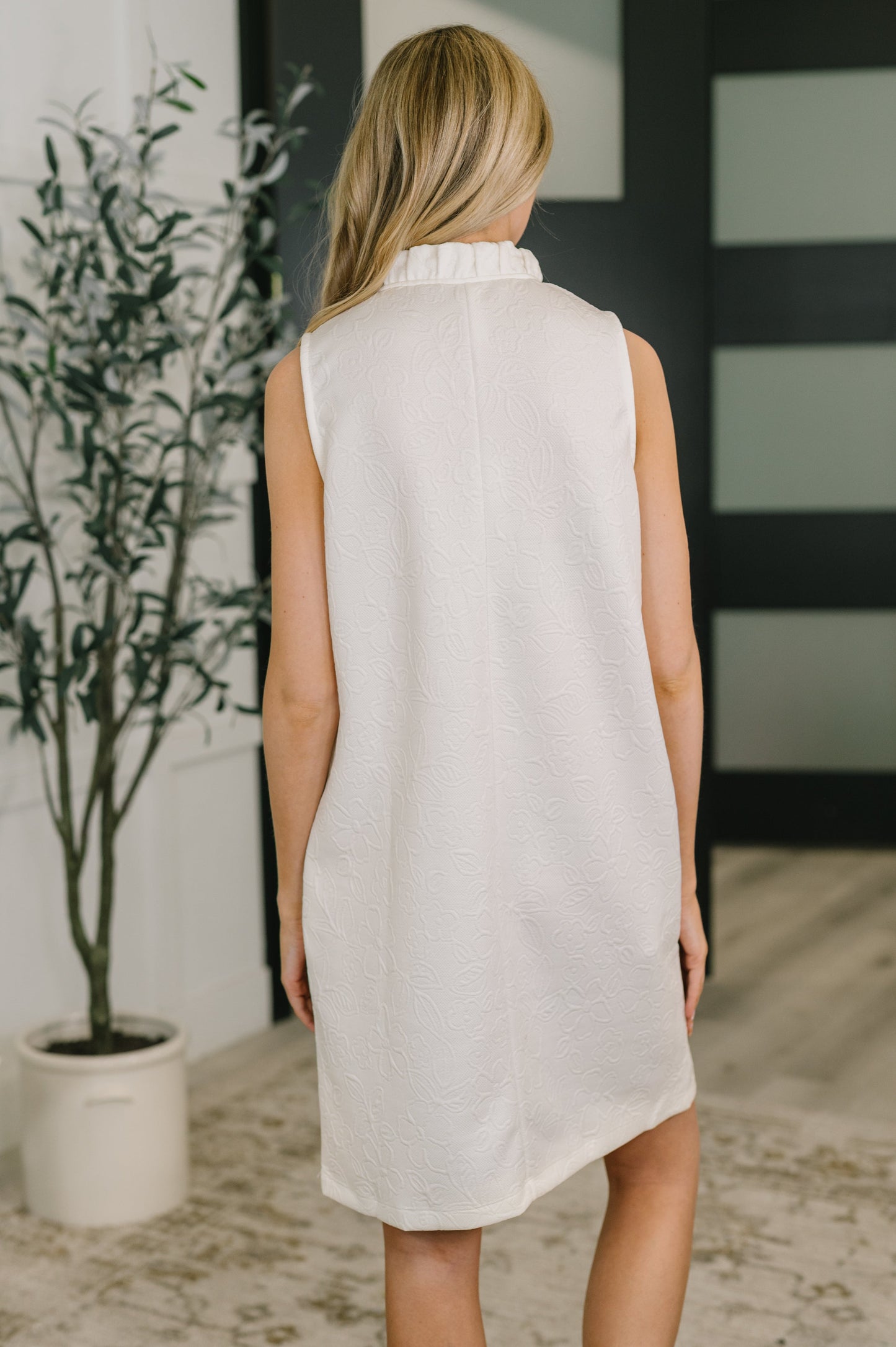 High Tide Embossed Sleeveless Dress in Off White