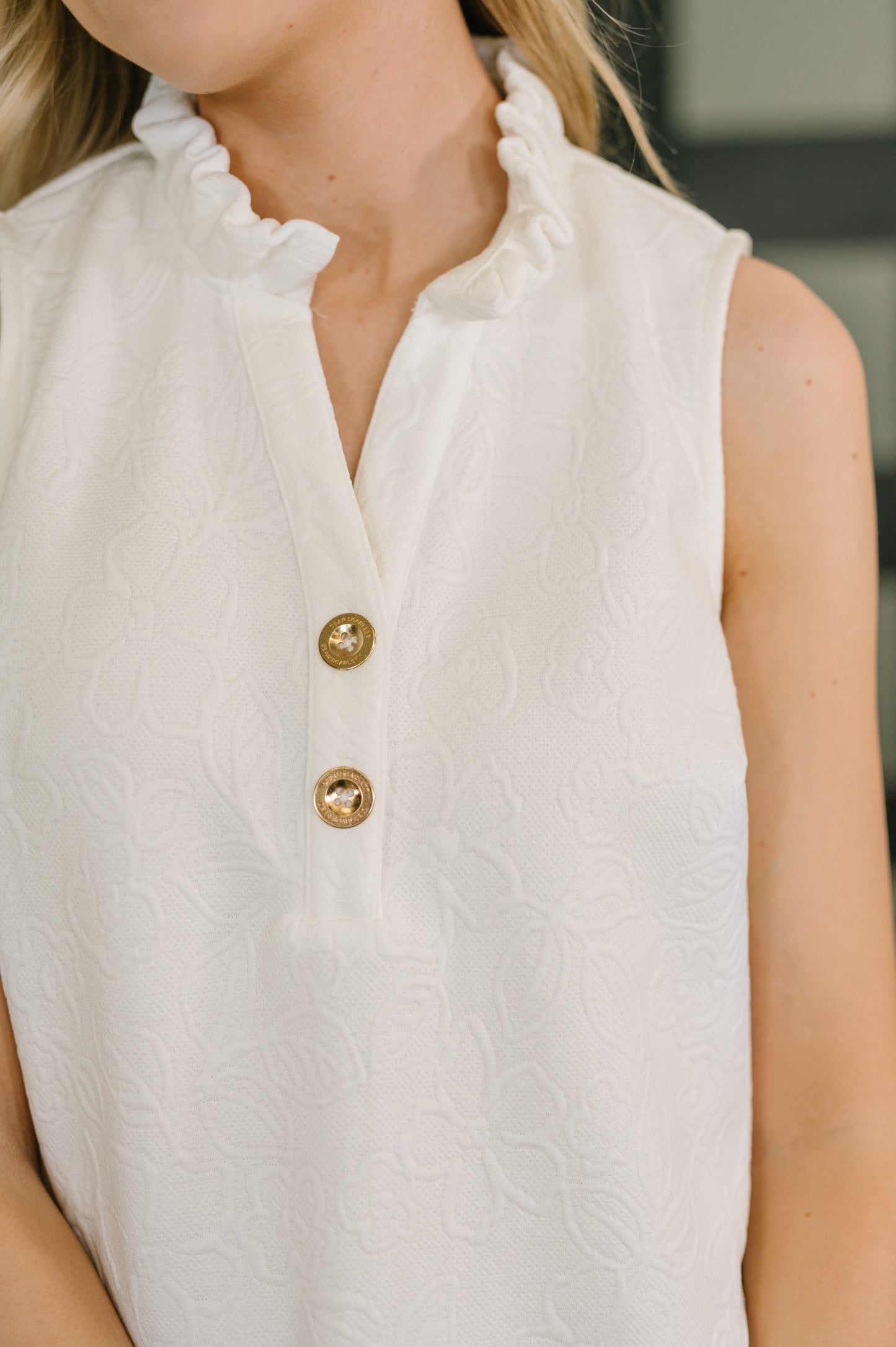 High Tide Embossed Sleeveless Dress in Off White
