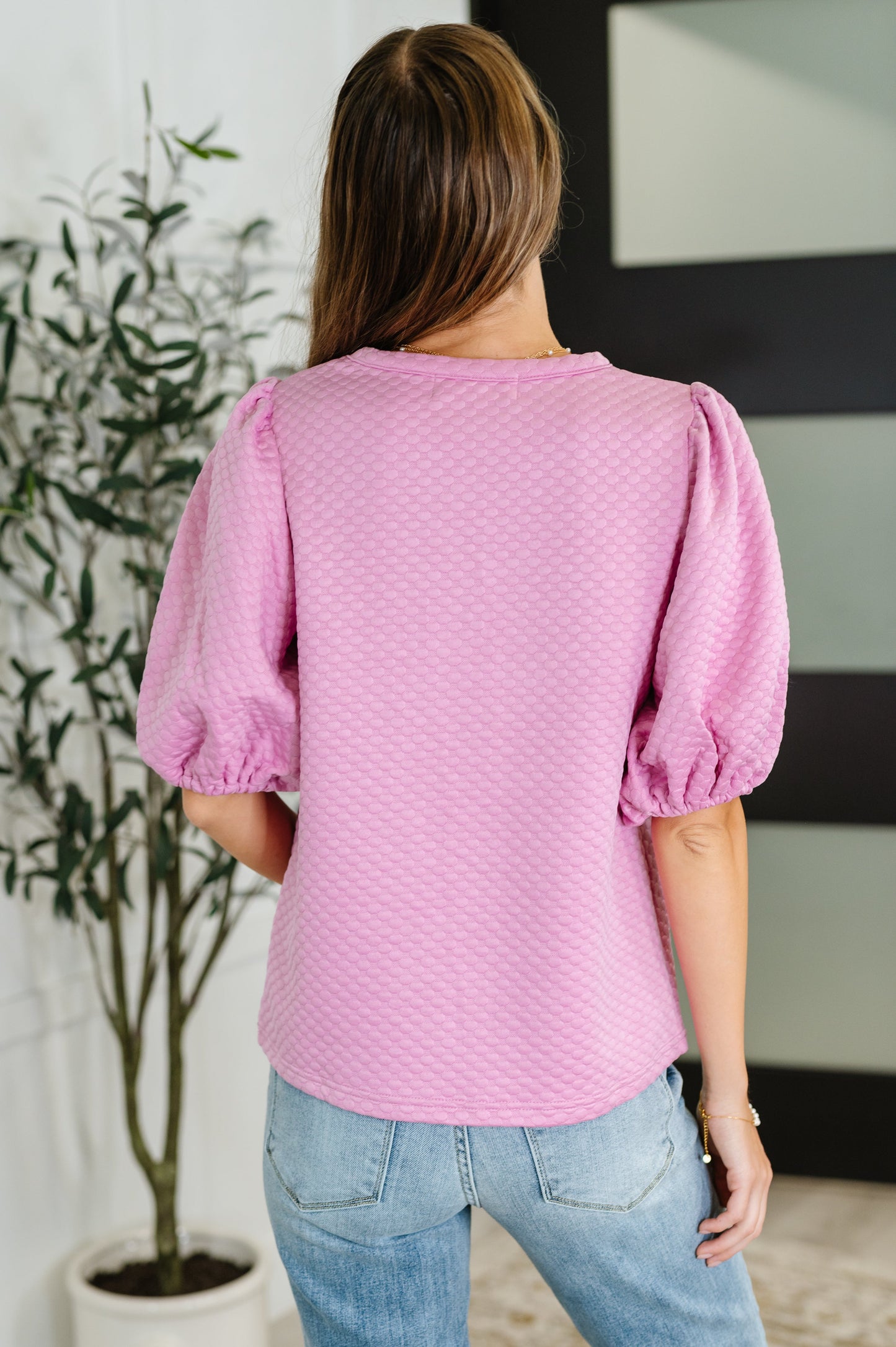Textured Balloon Sleeve Blouse