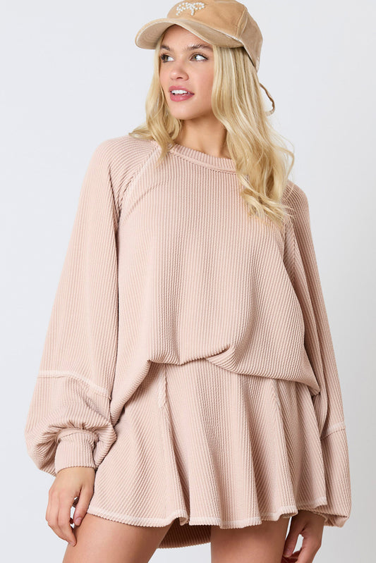 Corded Bishop Sleeve Pullover and Mini Skirt Set
