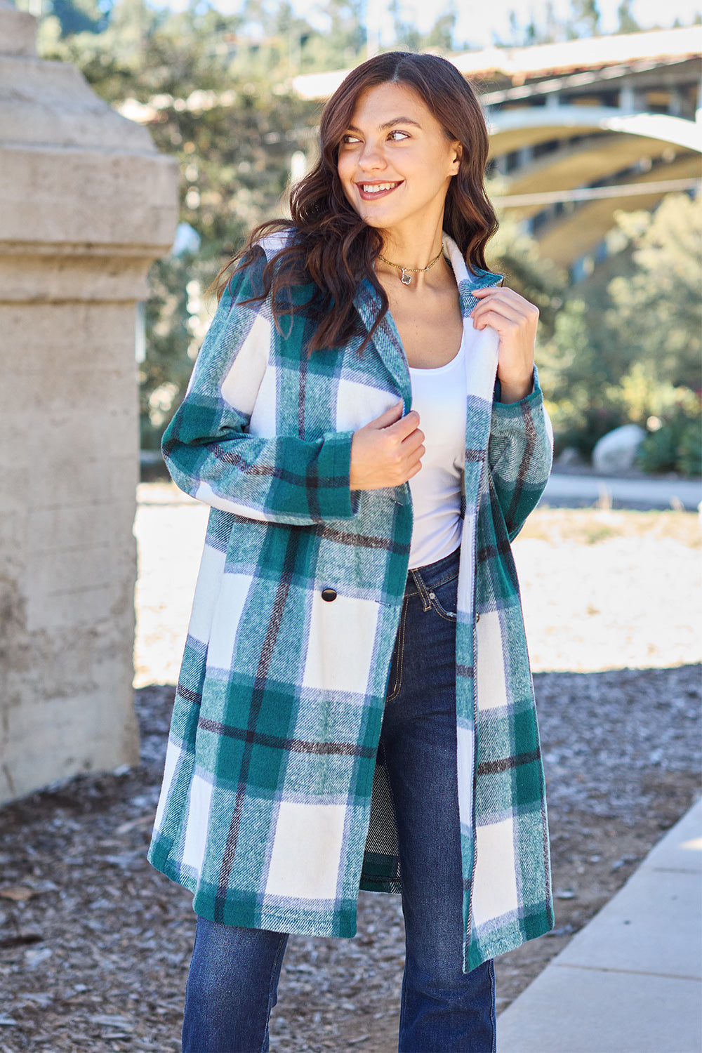 Plaid Lapel Collar Coat