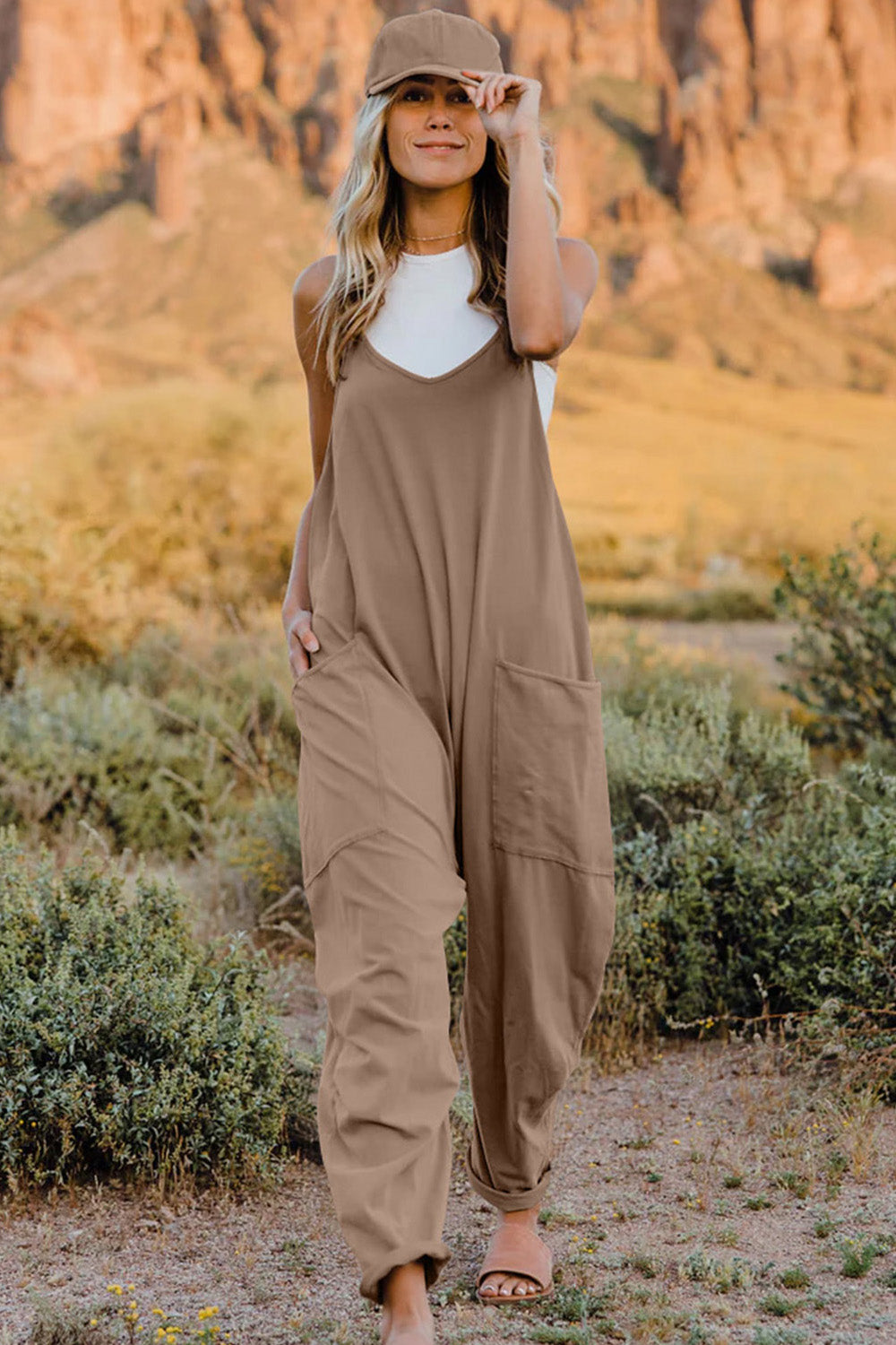 V-Neck Sleeveless Jumpsuit with Pockets