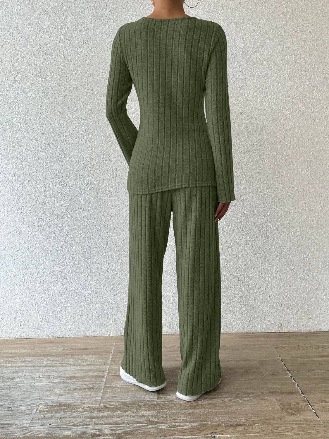 Ribbed Long Sleeve Top and Pants Set