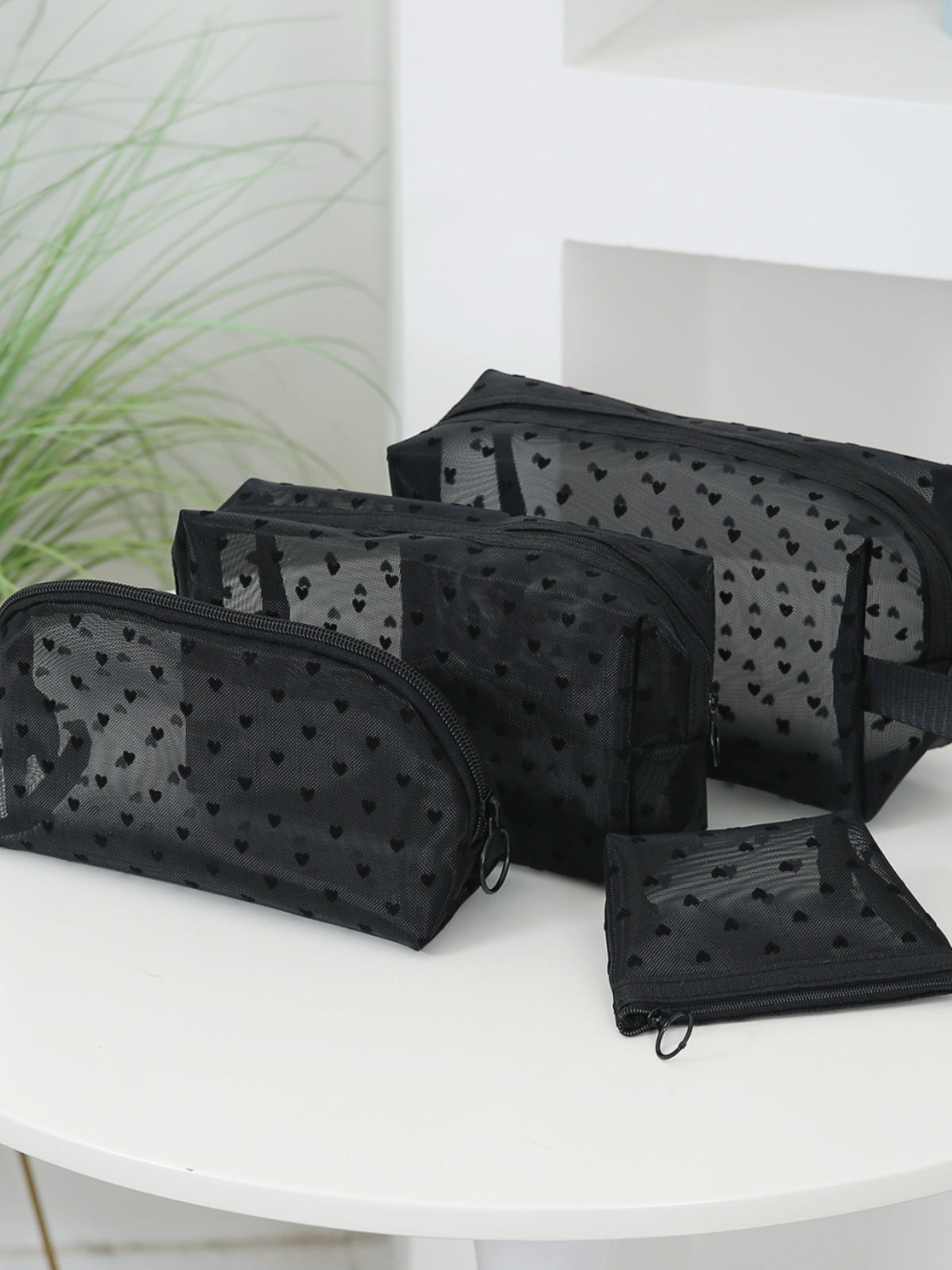 4- Piece Heart Cosmetic Bags