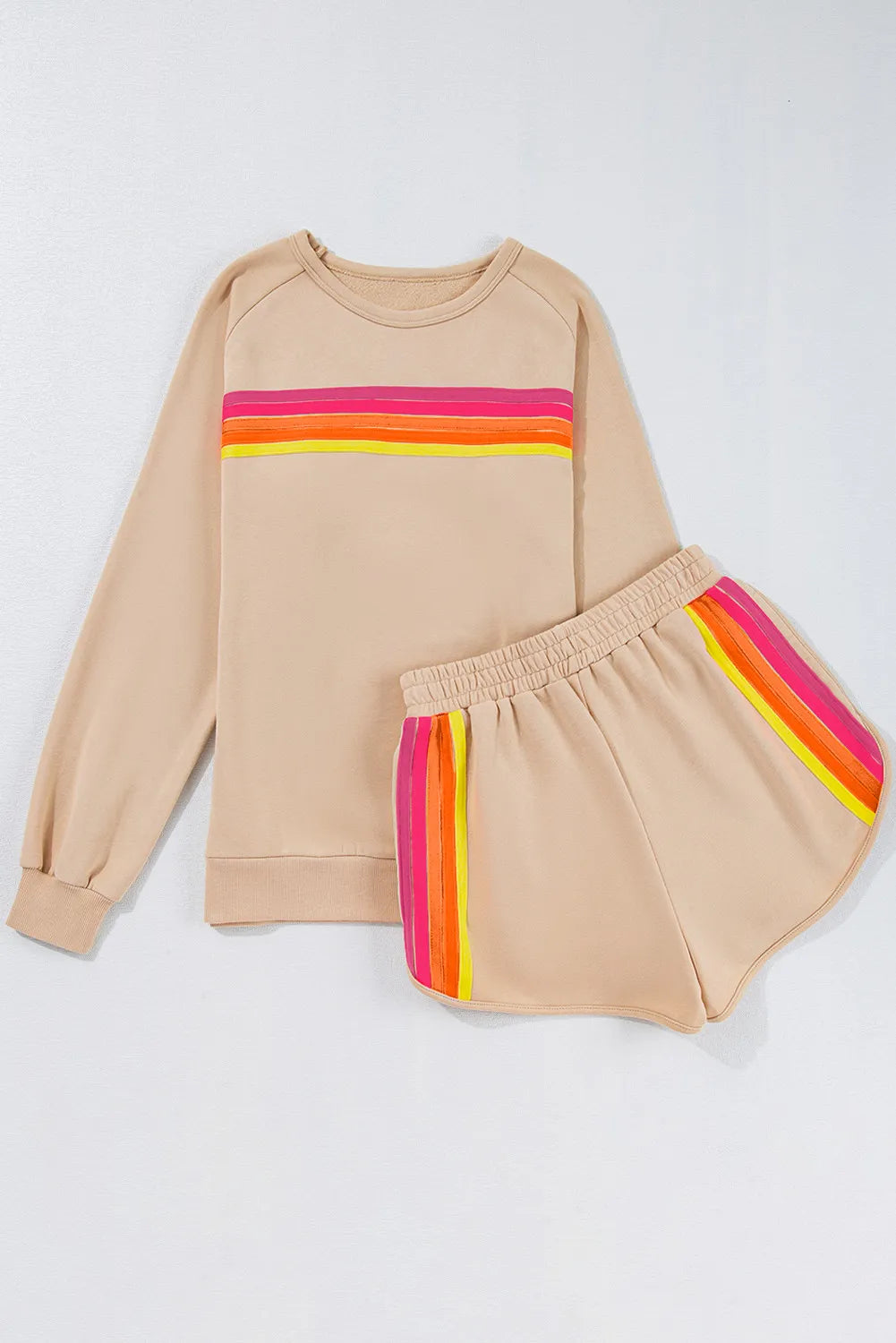 Contrast Stripe Pullover and Shorts Set