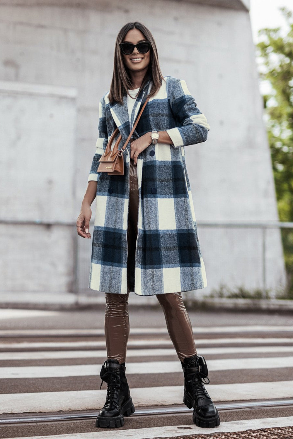 Plaid Lapel Collar Coat