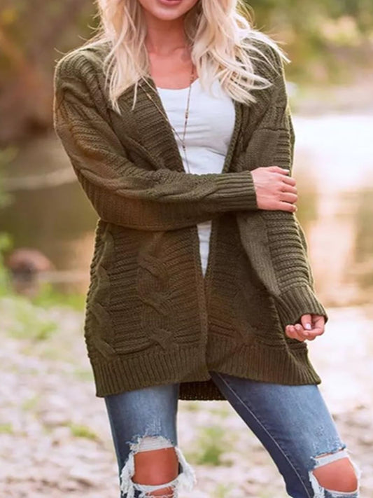 Cable-Knit Open Front Cardigan