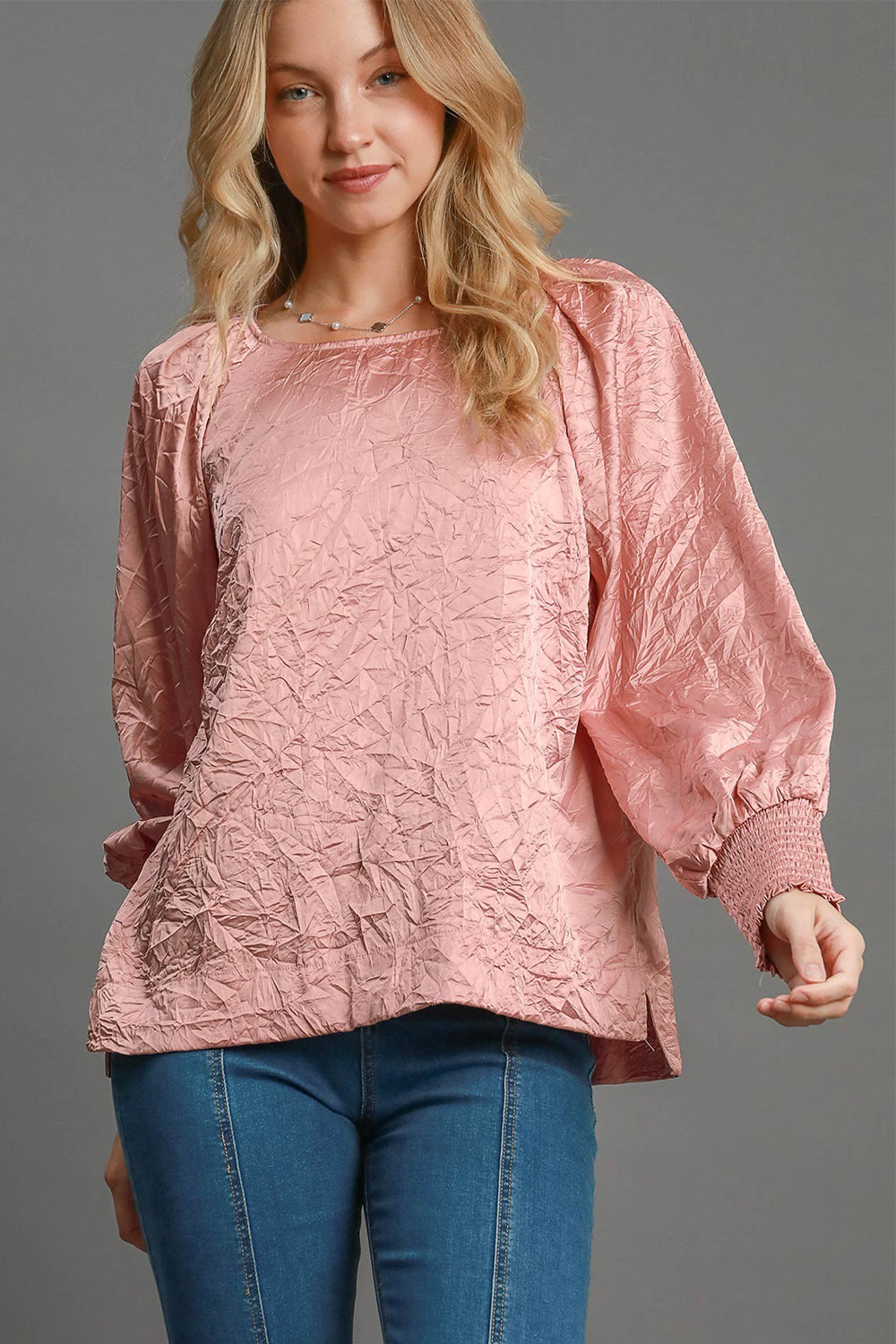 Wrinkled Lantern Sleeve Blouse