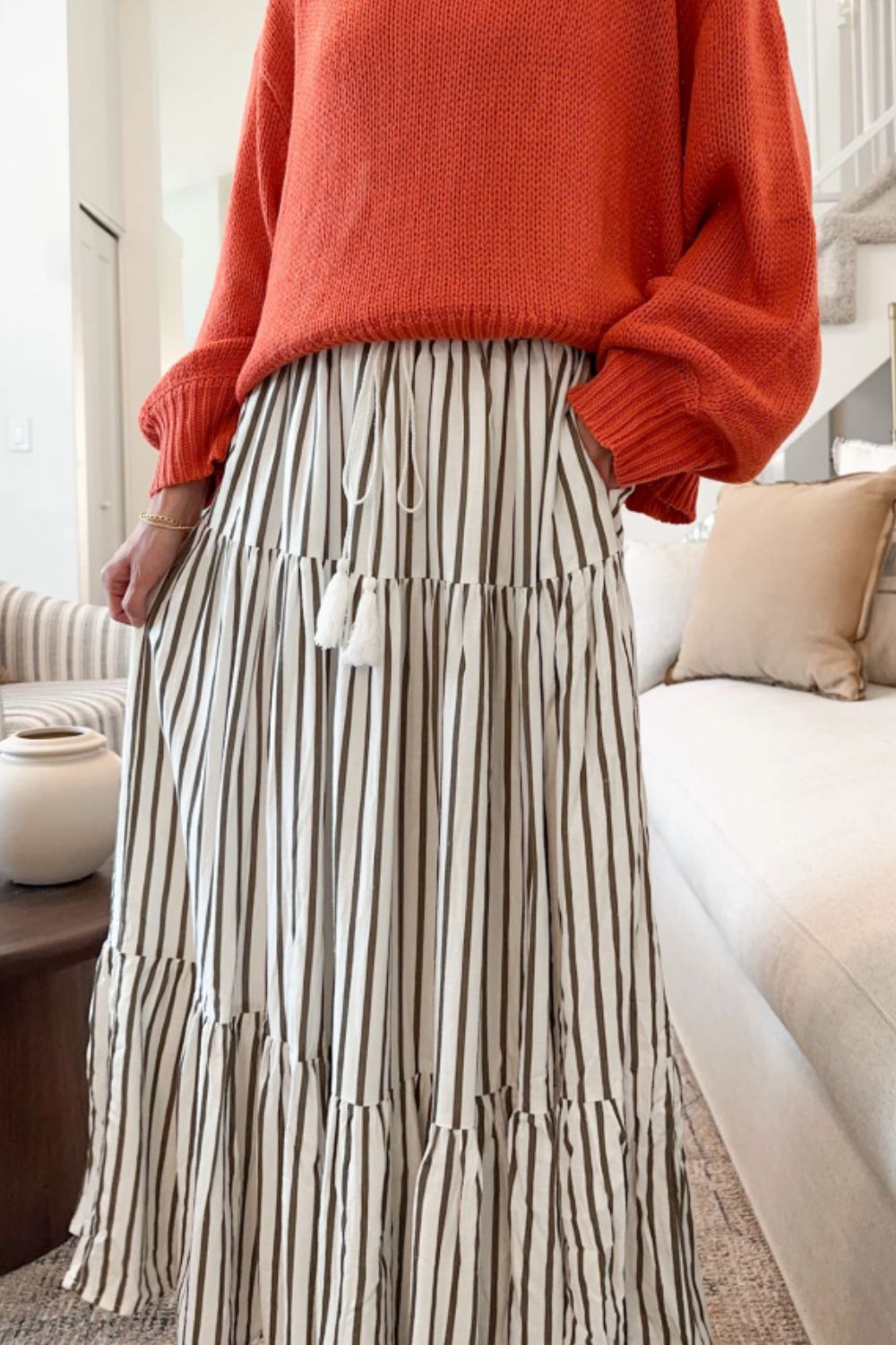 Stripe Tiered Maxi Skirt