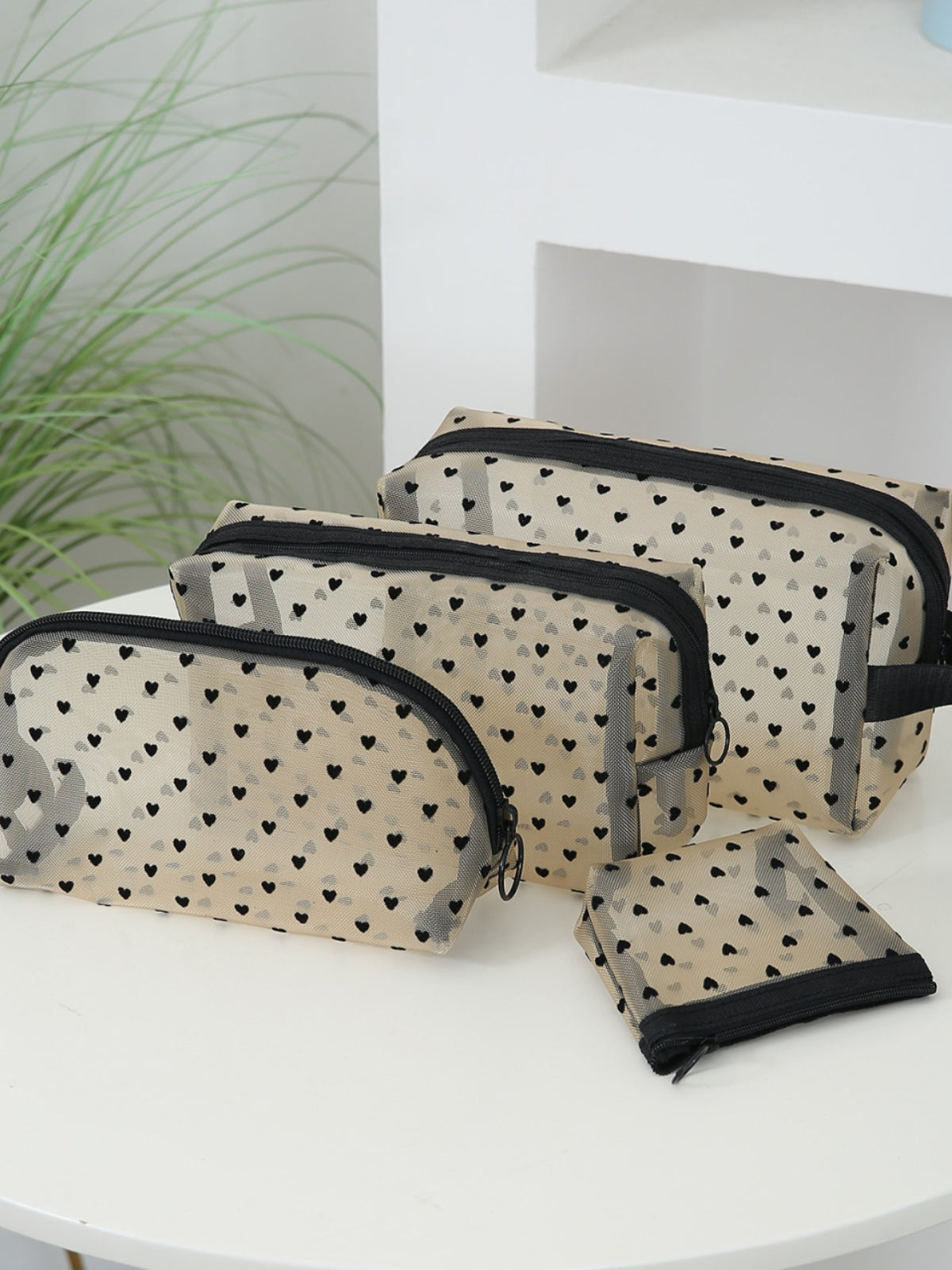 4- Piece Heart Cosmetic Bags