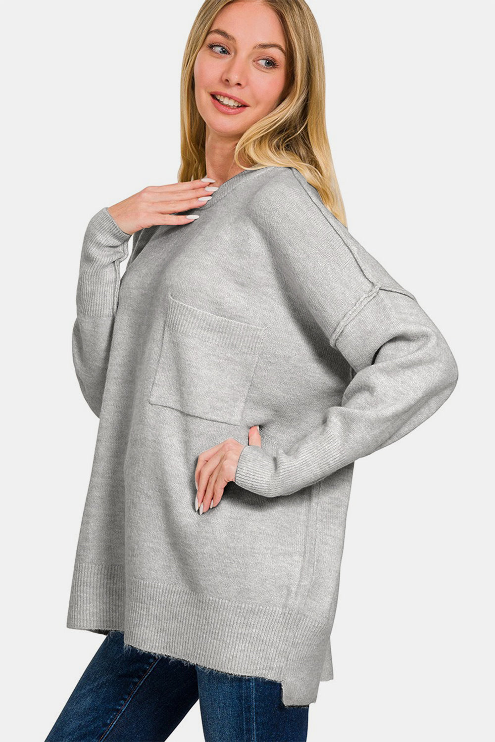 High-Low Drop Shoulder Sweater