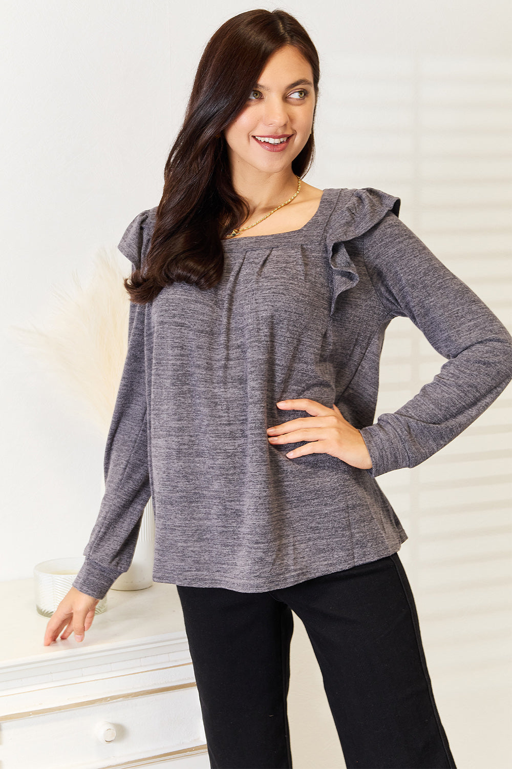 Double Take Square Neck Ruffle T-Shirt