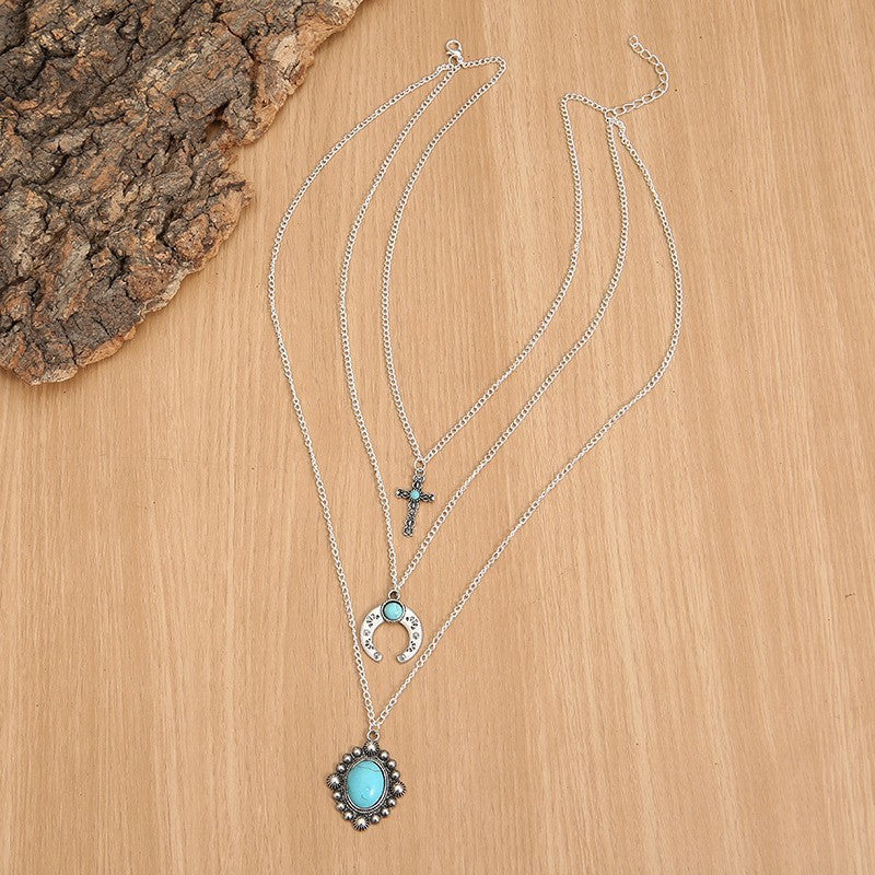 Artificial Turquoise Alloy Three-Layered Necklace