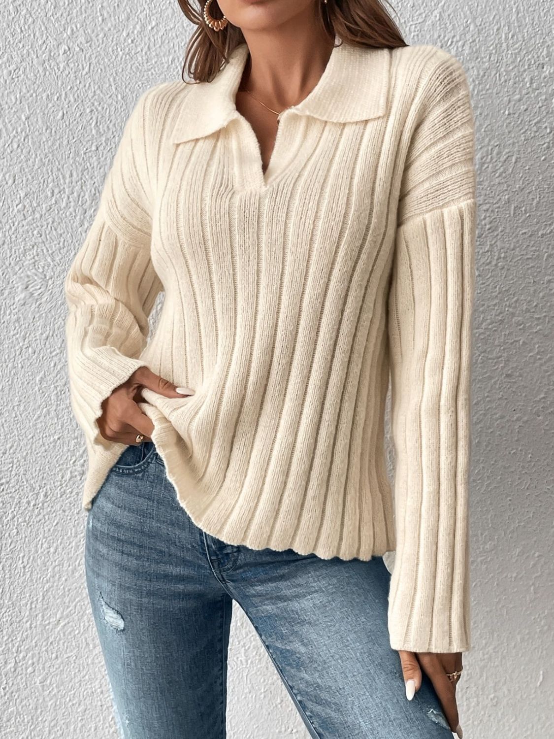 Johnny Collar Long Sleeve Sweater