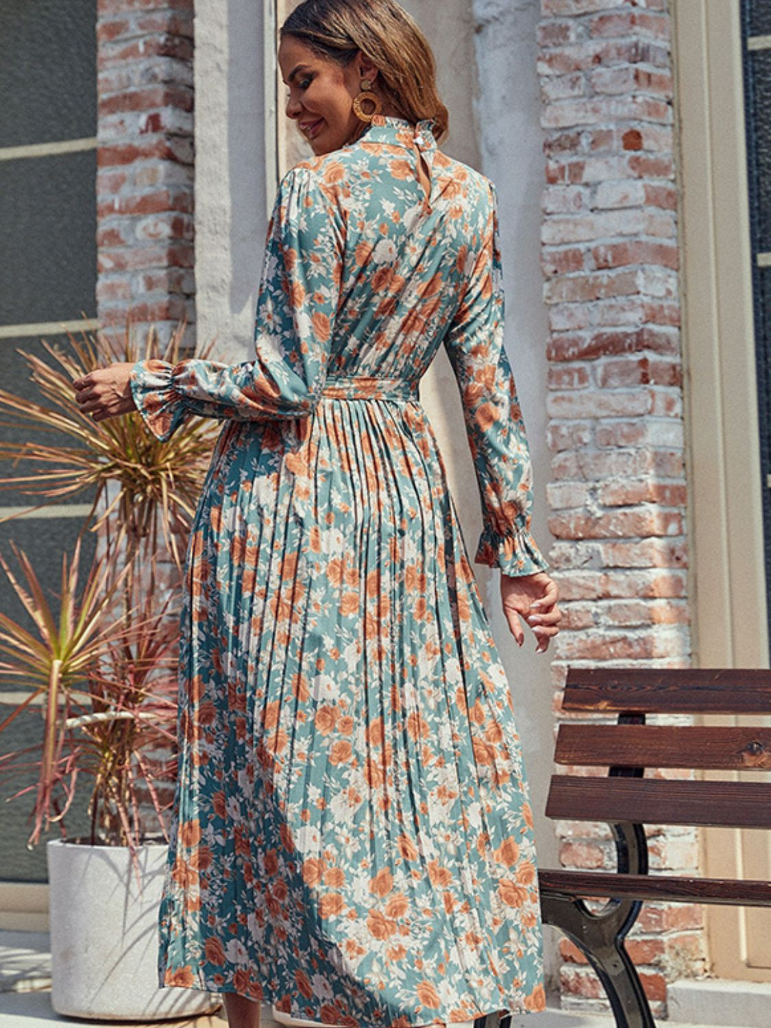 Pleated Long Sleeve Dress