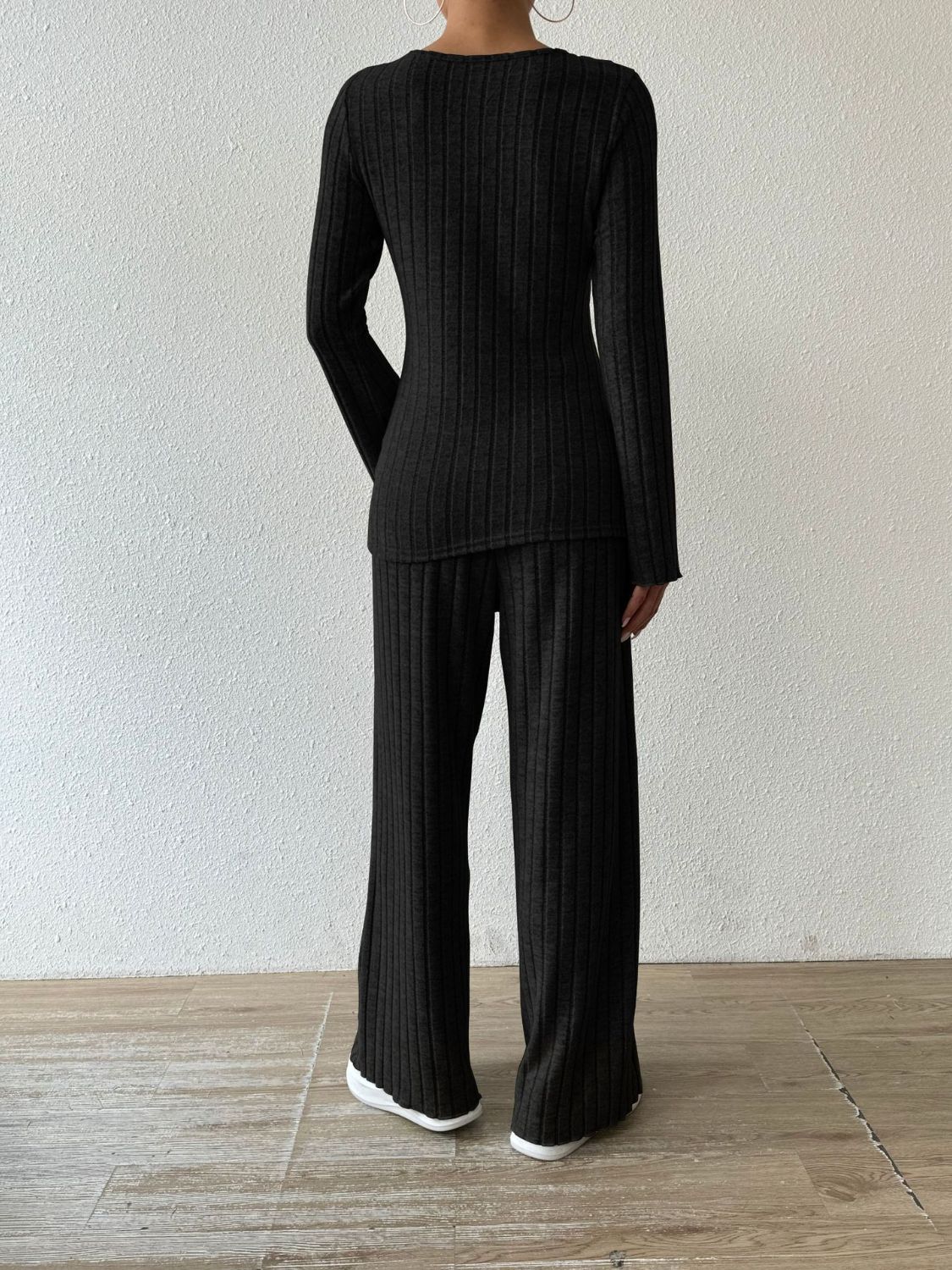 Ribbed Long Sleeve Top and Pants Set