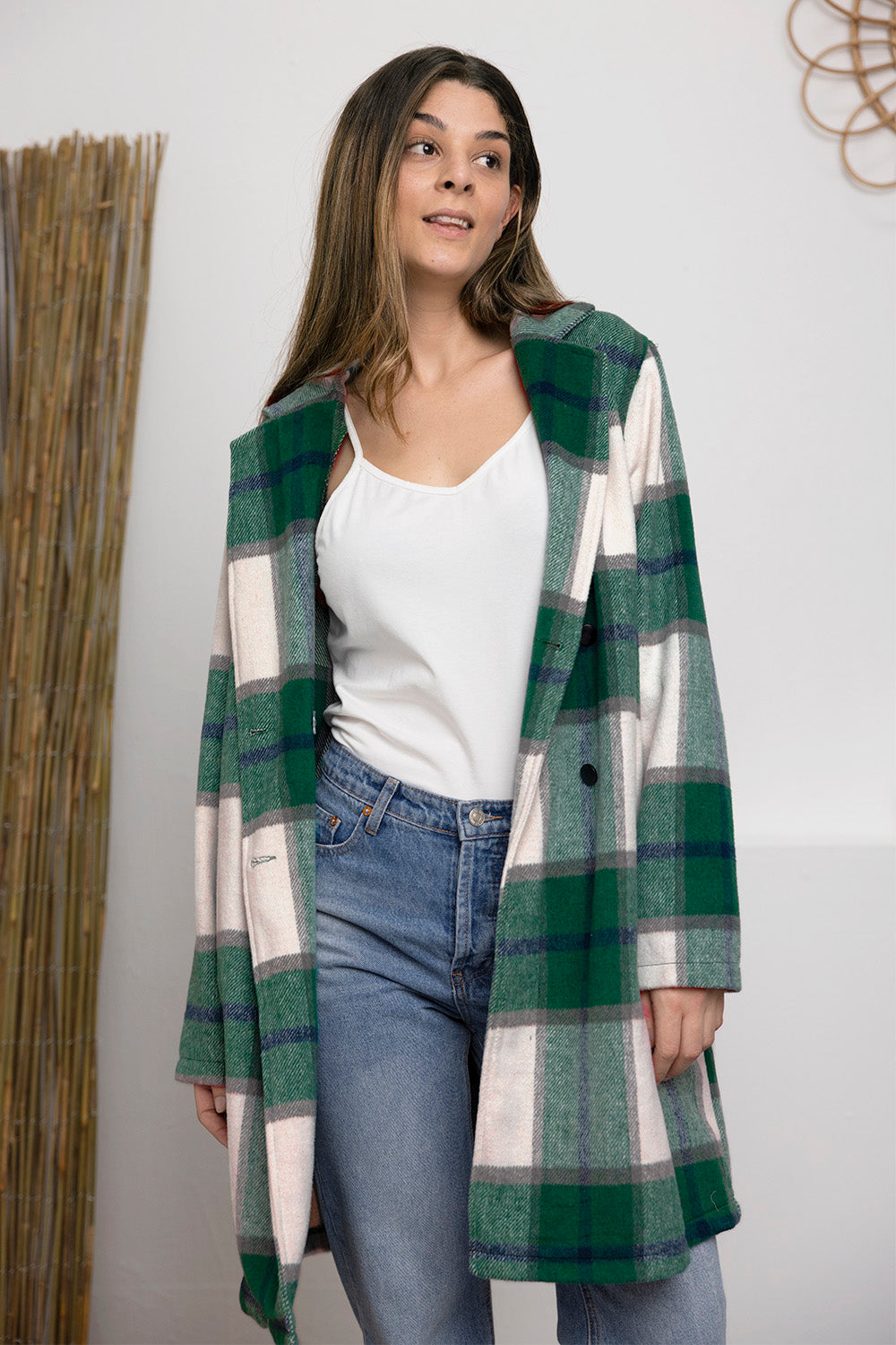 Plaid Lapel Collar Coat