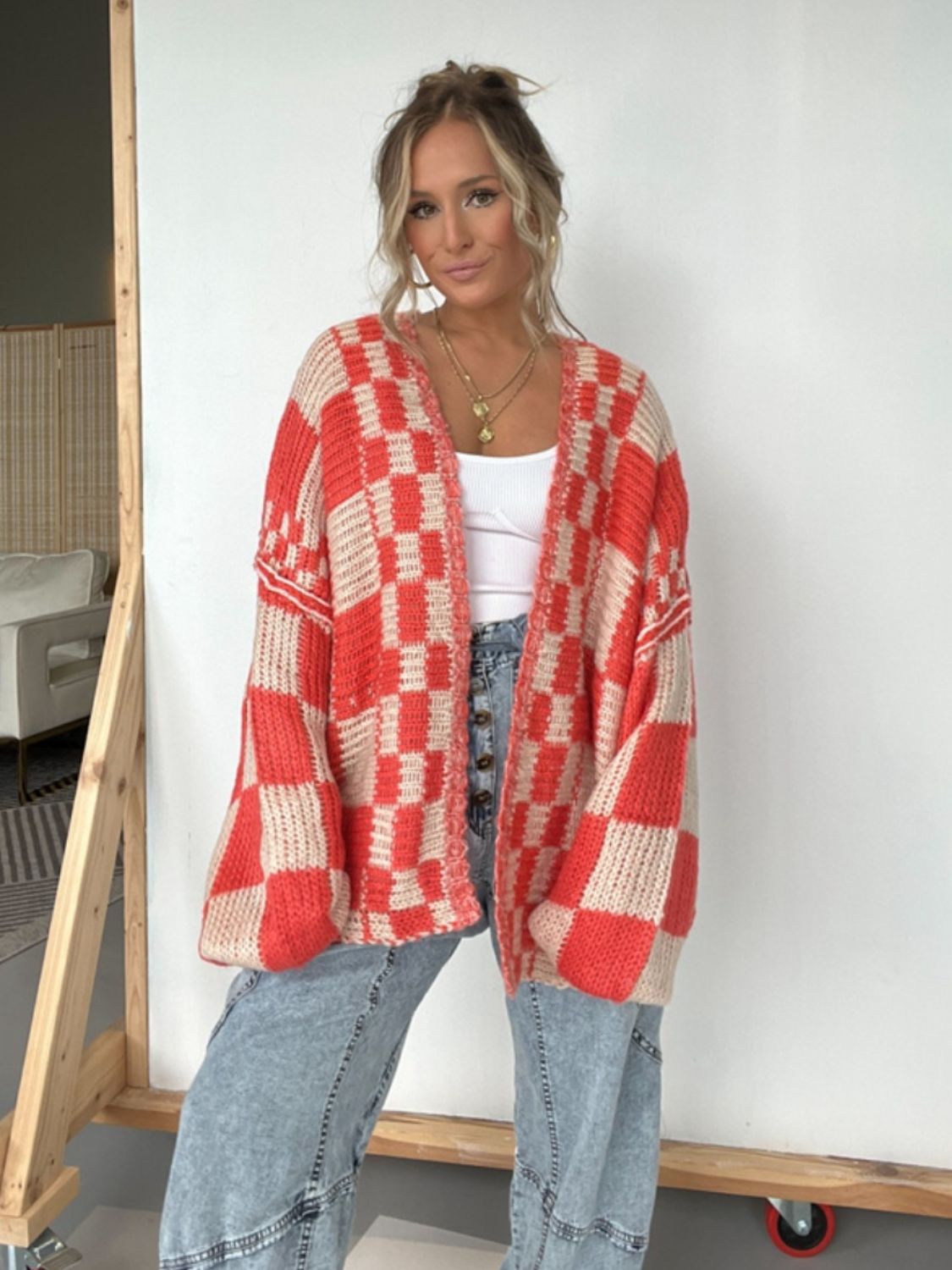 Plaid Open Front Cardigan