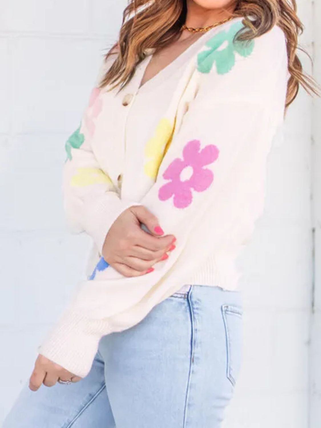 Plus Size Flower Button Up Cardigan