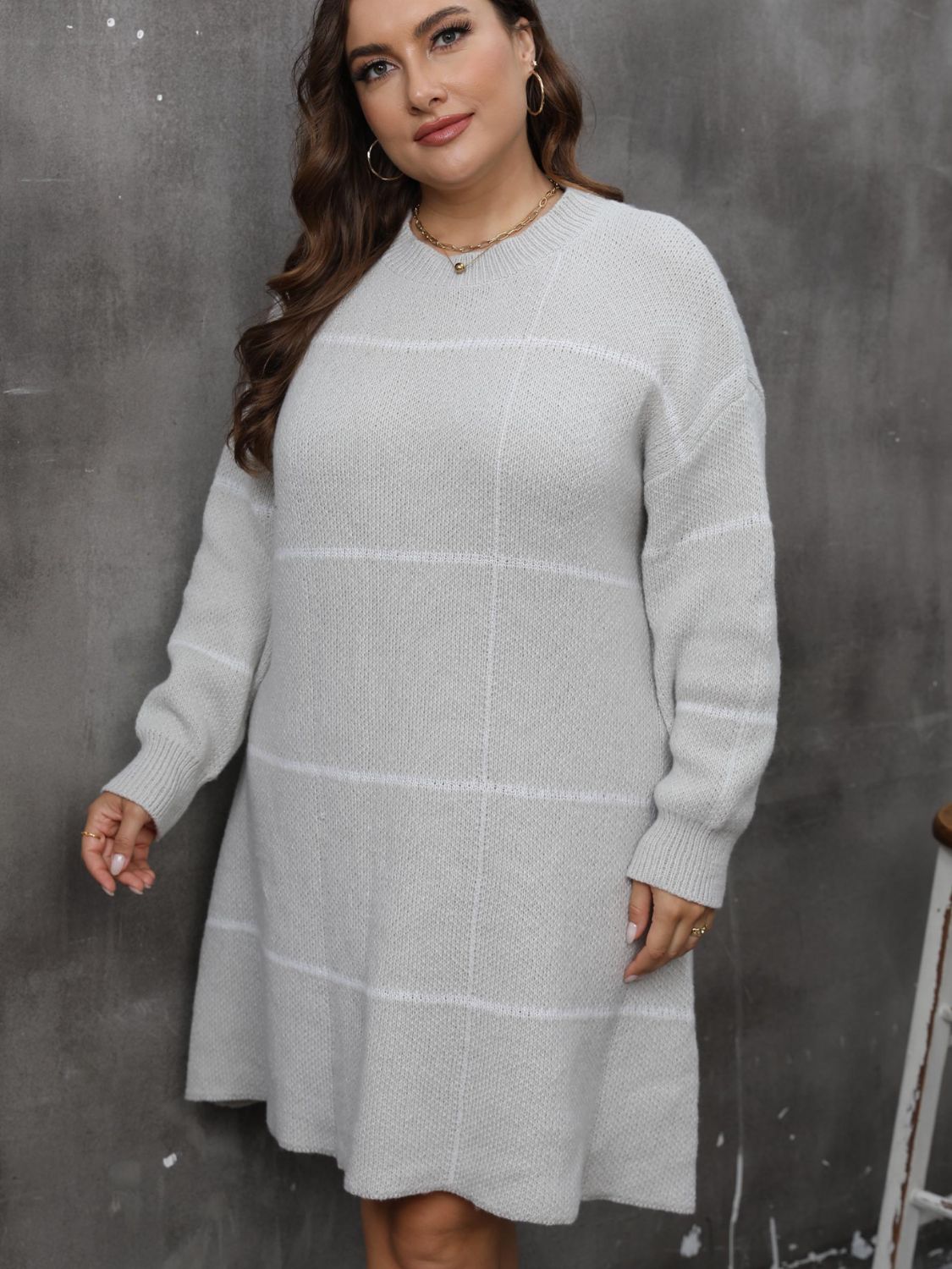 Plus Size Round Neck Sweater Dress